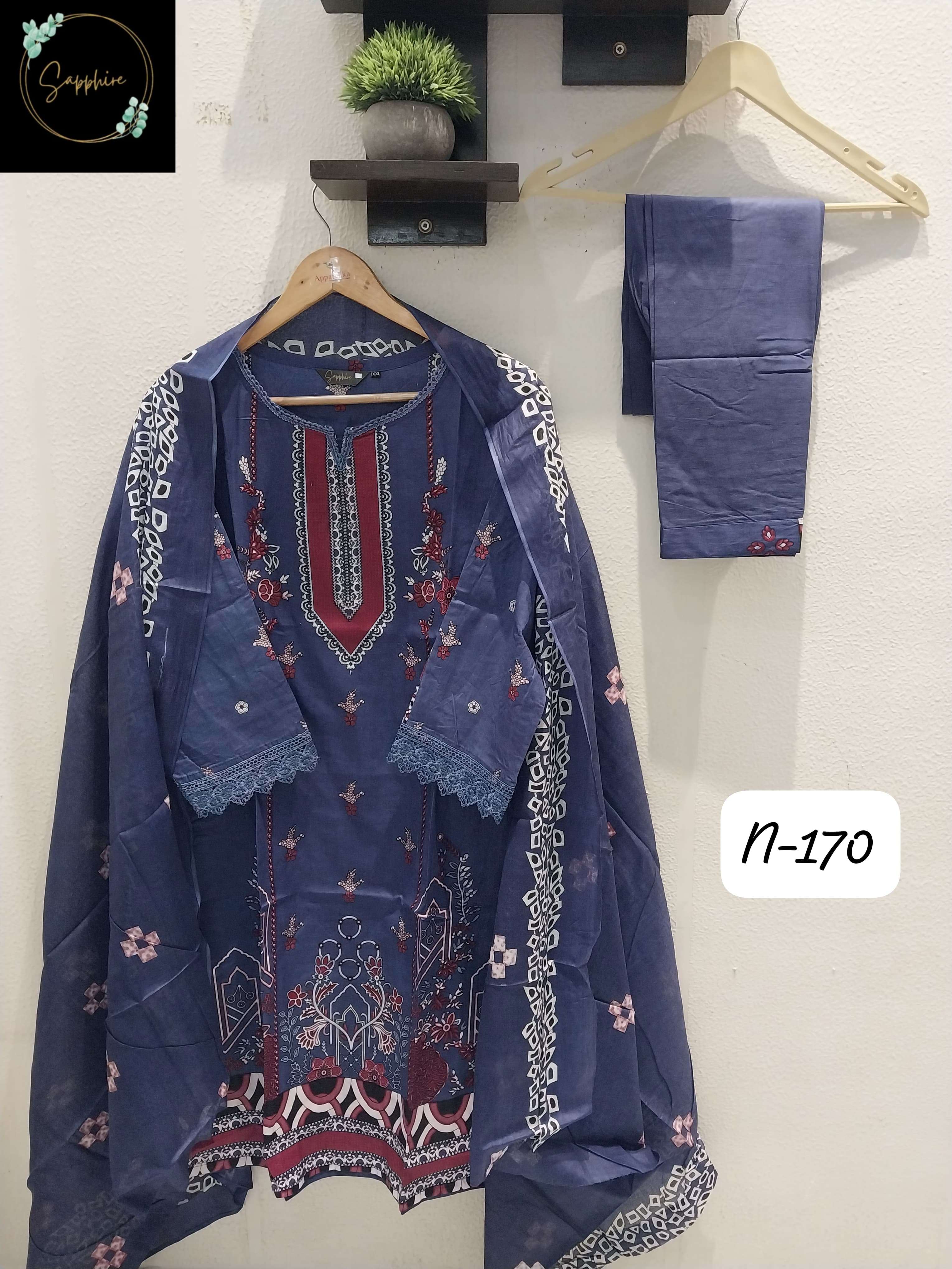 SAPPHIRE AGHA NOORAIN N 180 LAWN COTTON FANCY WORK SUIT