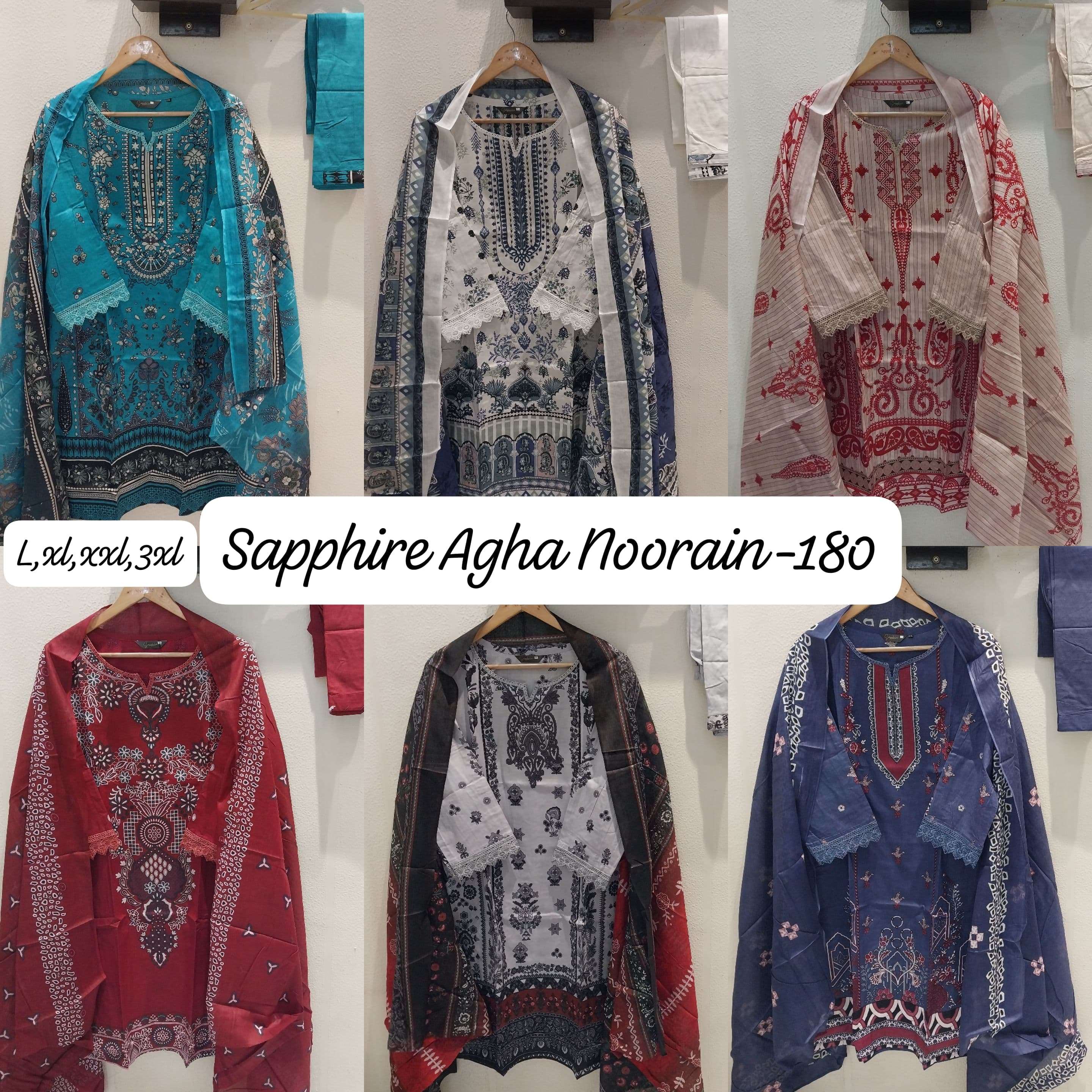 SAPPHIRE AGHA NOORAIN N 180 LAWN COTTON FANCY WORK SUIT