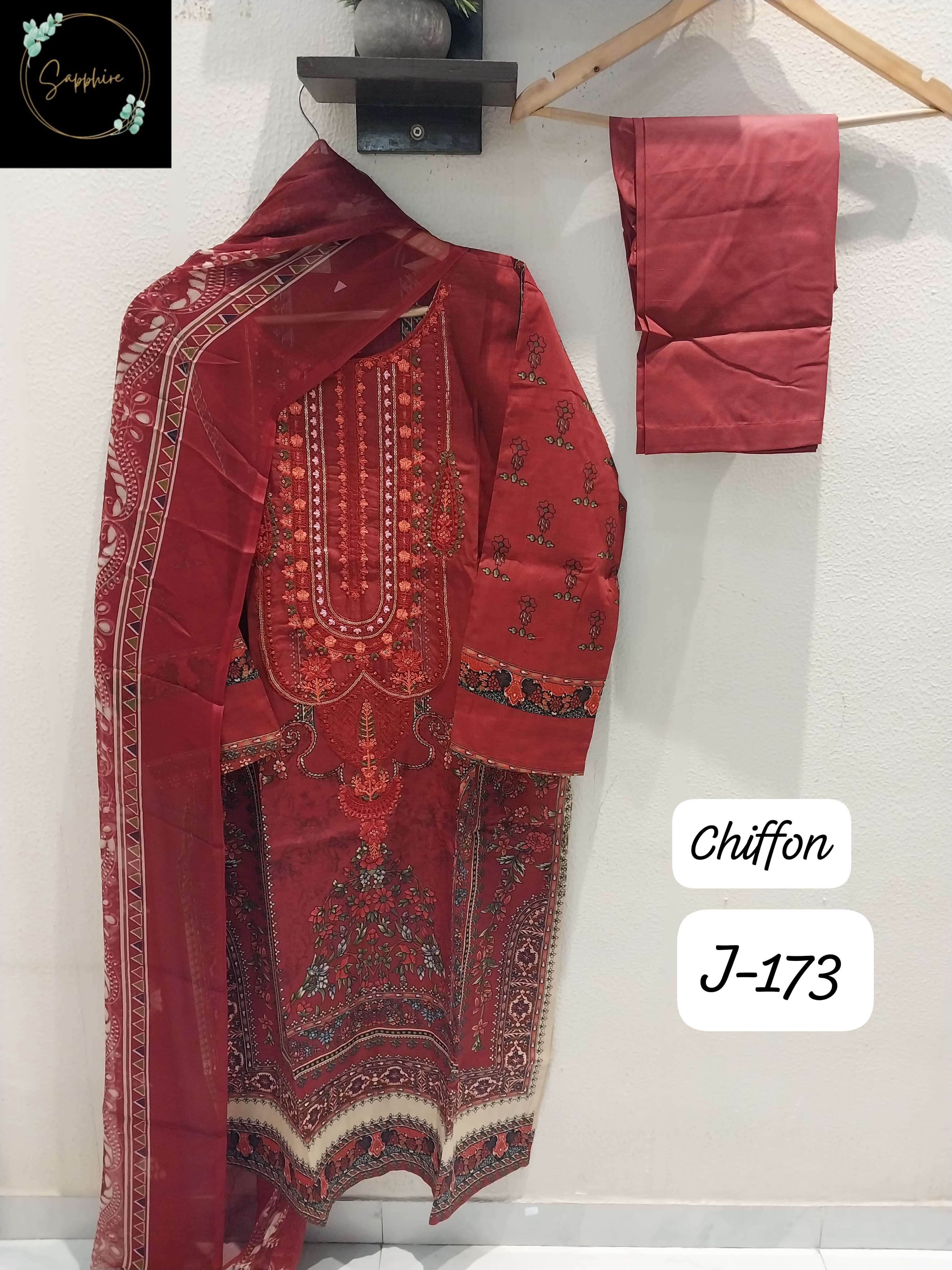 SAPPHIRE JAZMIN VOL 173 LAWN COTTON FANCY WORK PAKISTANI SUIT