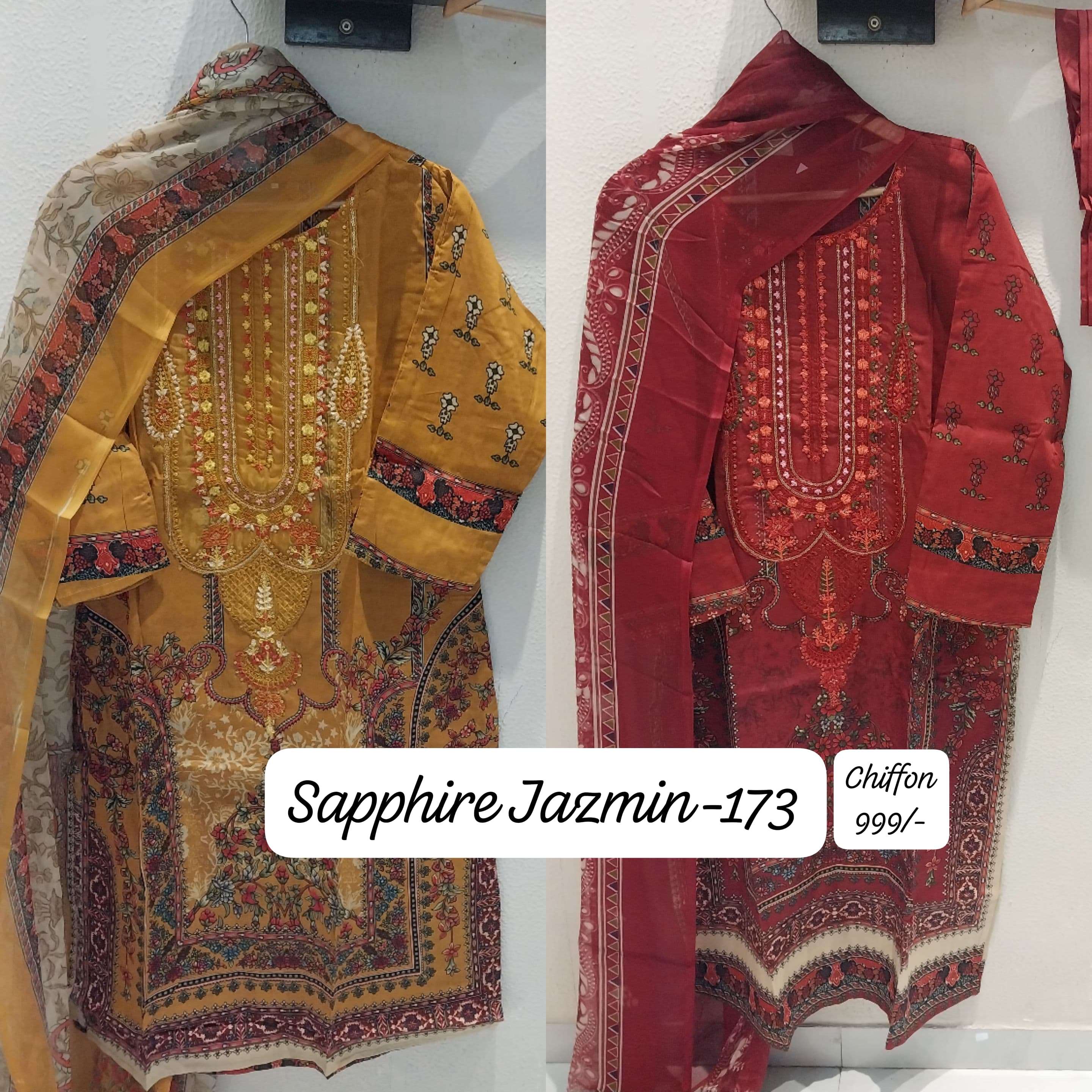 SAPPHIRE JAZMIN VOL 173 LAWN COTTON FANCY WORK PAKISTANI SUIT
