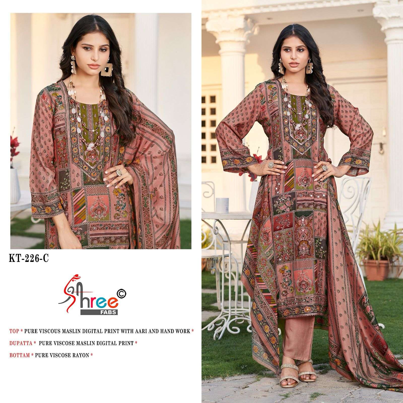 SHREE FABS KT 226 VISCOSE DIGITAL PRINT WITH FANCY WORK SUIT