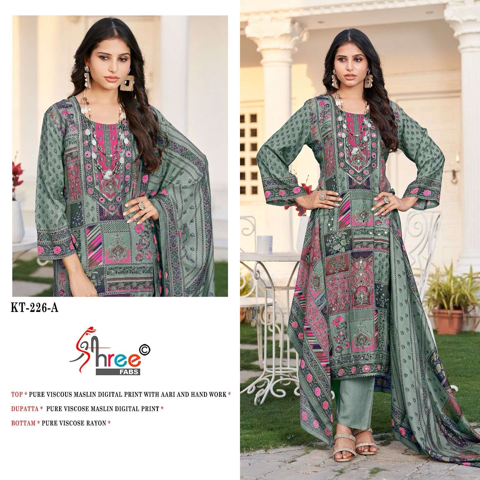 SHREE FABS KT 226 VISCOSE DIGITAL PRINT WITH FANCY WORK SUIT