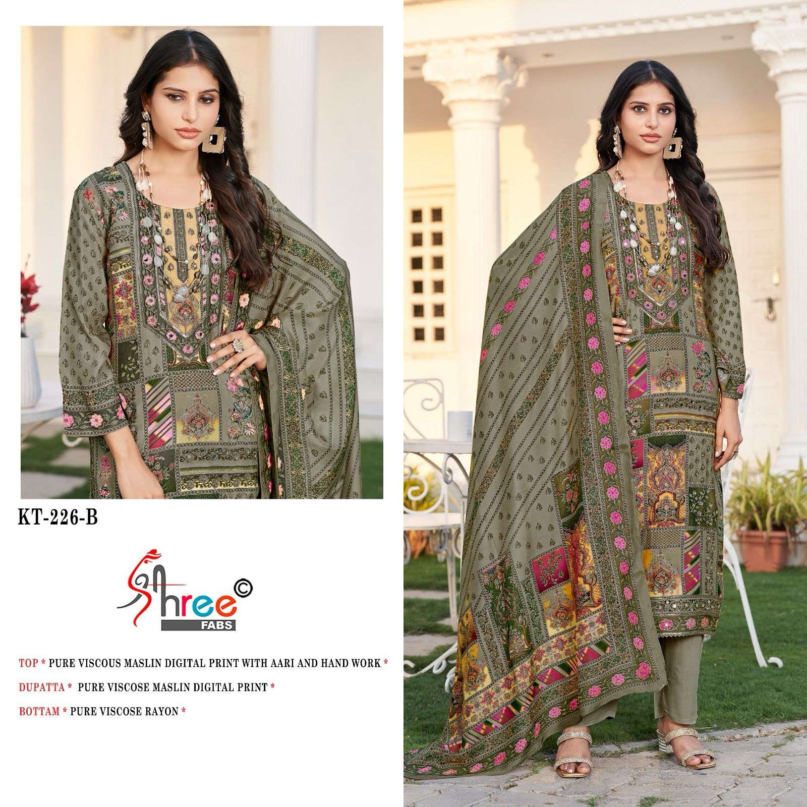 SHREE FABS KT 226 VISCOSE DIGITAL PRINT WITH FANCY WORK SUIT