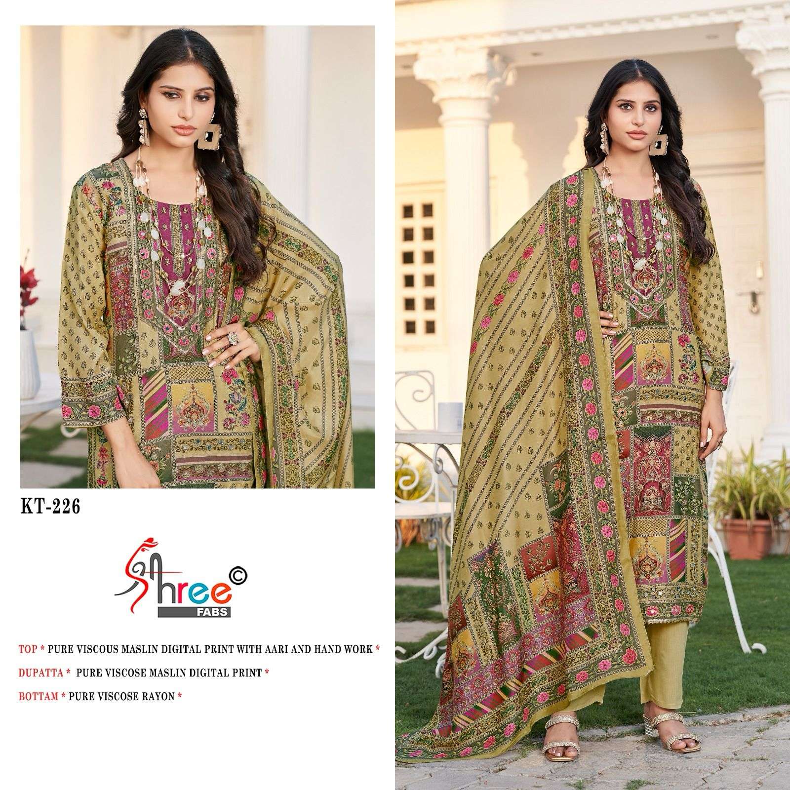 SHREE FABS KT 226 VISCOSE DIGITAL PRINT WITH FANCY WORK SUIT