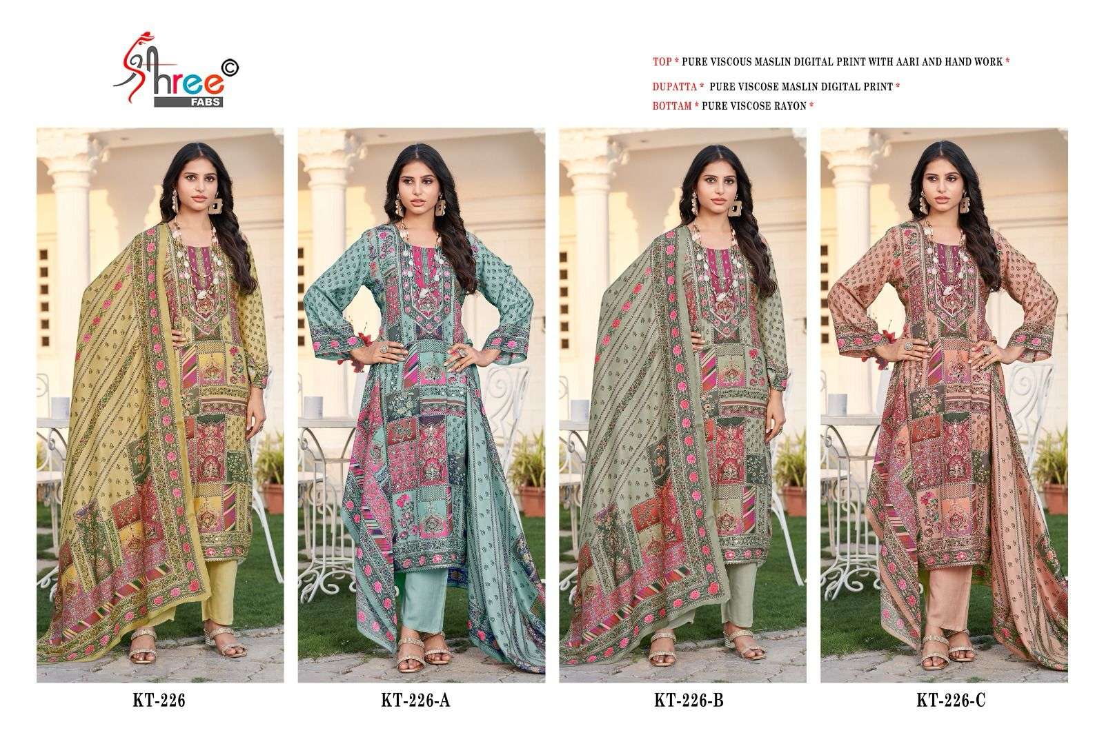 SHREE FABS KT 226 VISCOSE DIGITAL PRINT WITH FANCY WORK SUIT