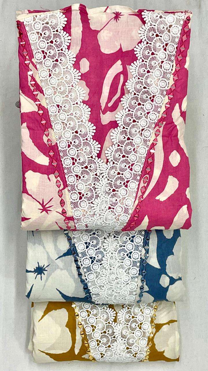SIARA NON CATALOG VOL 8 CAMBRIC COTTON PRINT WITH FANCY WORK SUIT