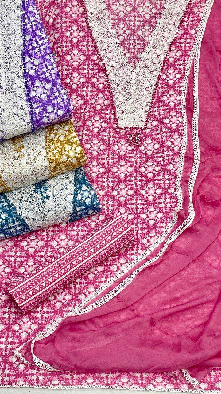 SIARA NON CATALOG VOL 8 CAMBRIC COTTON PRINT WITH FANCY WORK SUIT
