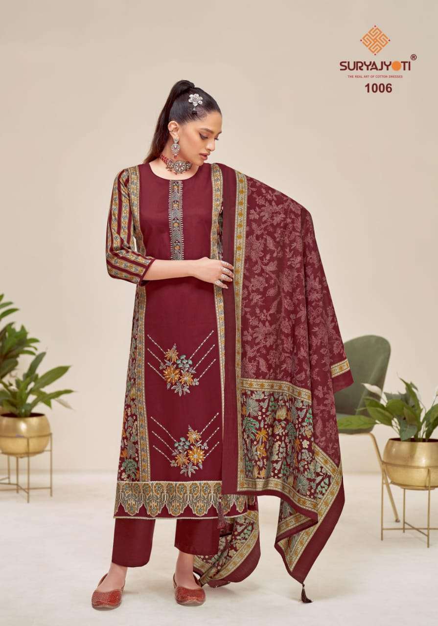 SURYAJYOTI KAAMINI VOL 1 JAM SATIN PRINT WITH EMBROIDERY WORK SUIT