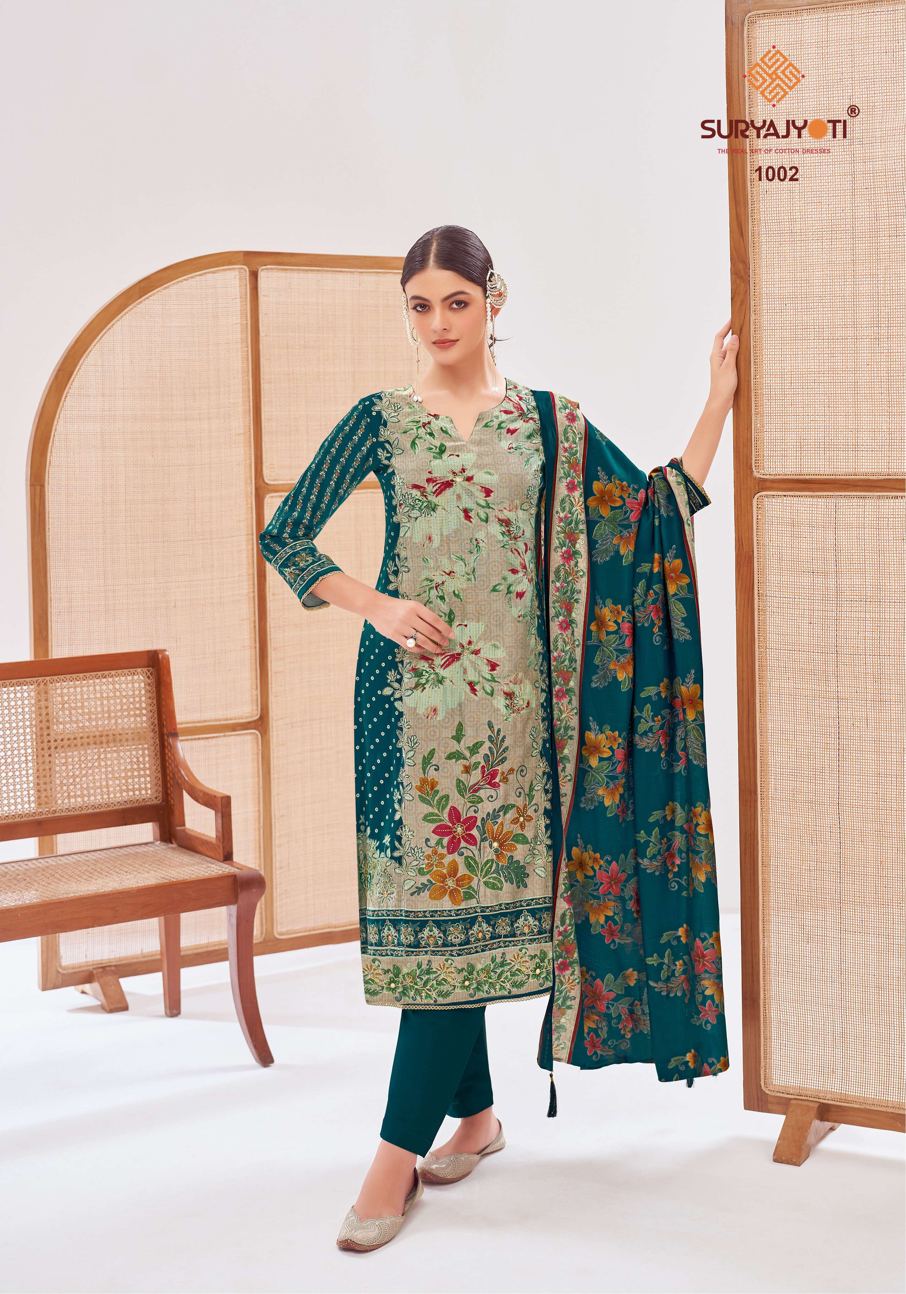 SURYAJYOTI  KUSUM VOL 1 SILK DESIGNER PRINT WITH WORK SUIT