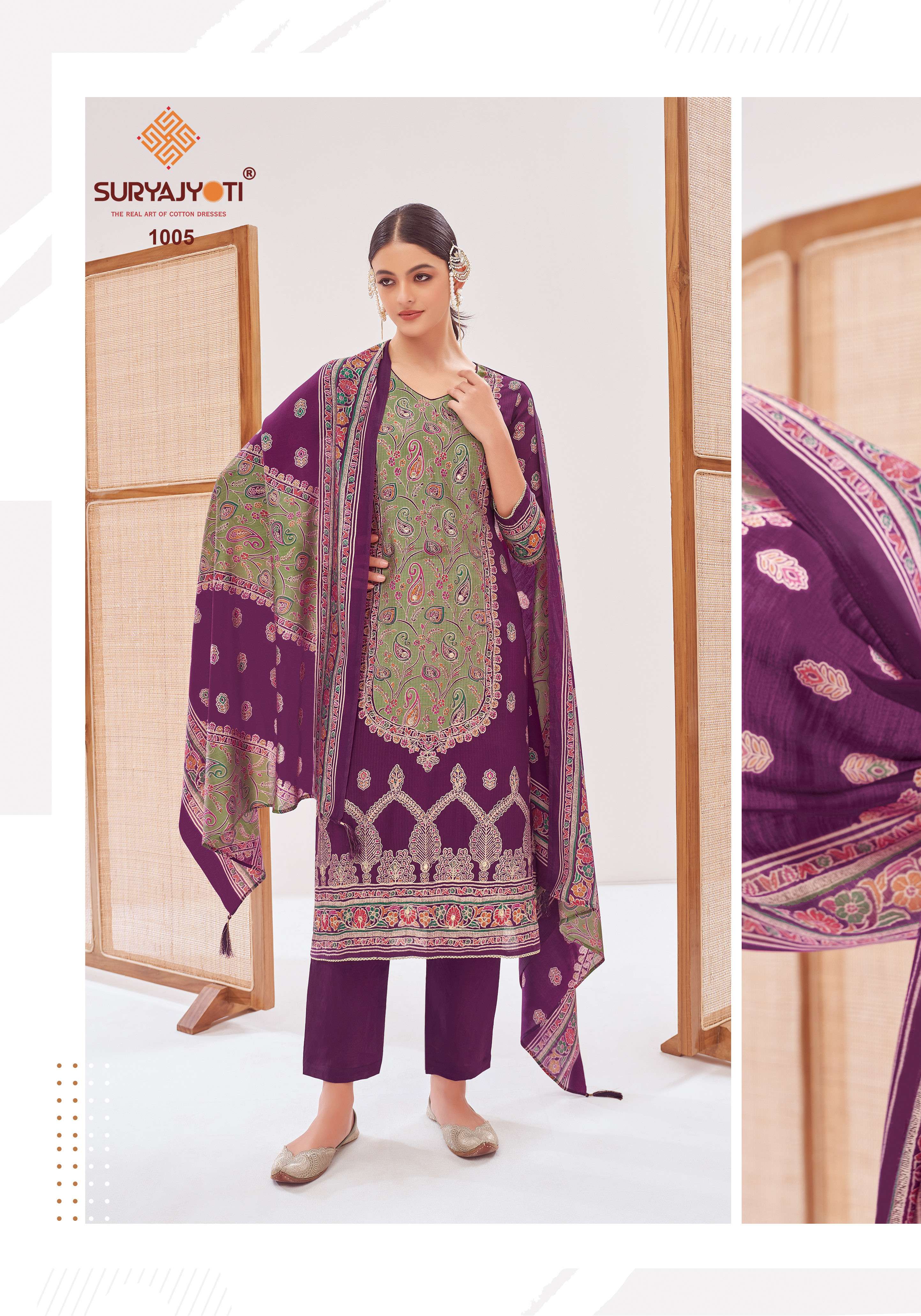 SURYAJYOTI  KUSUM VOL 1 SILK DESIGNER PRINT WITH WORK SUIT