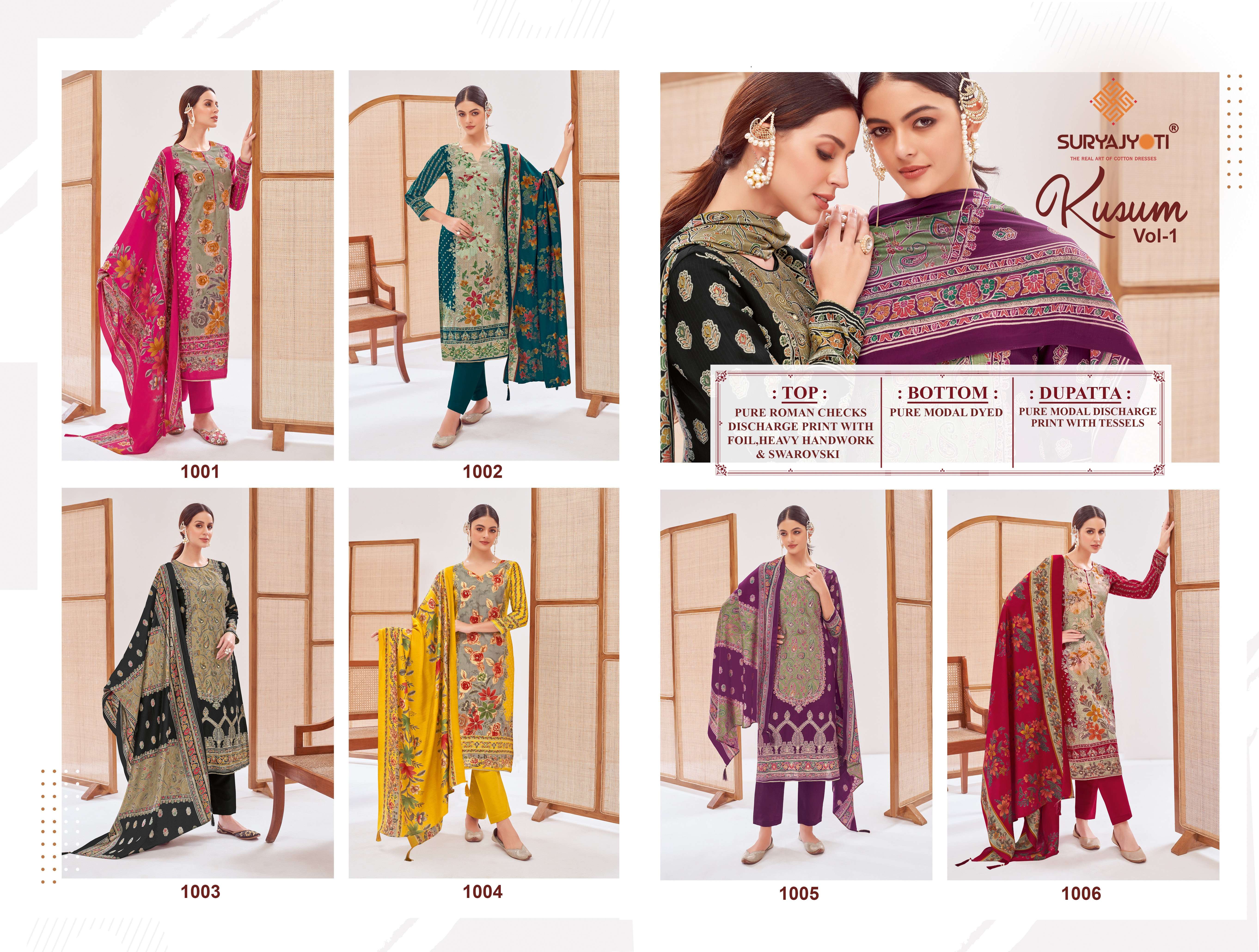 SURYAJYOTI  KUSUM VOL 1 SILK DESIGNER PRINT WITH WORK SUIT