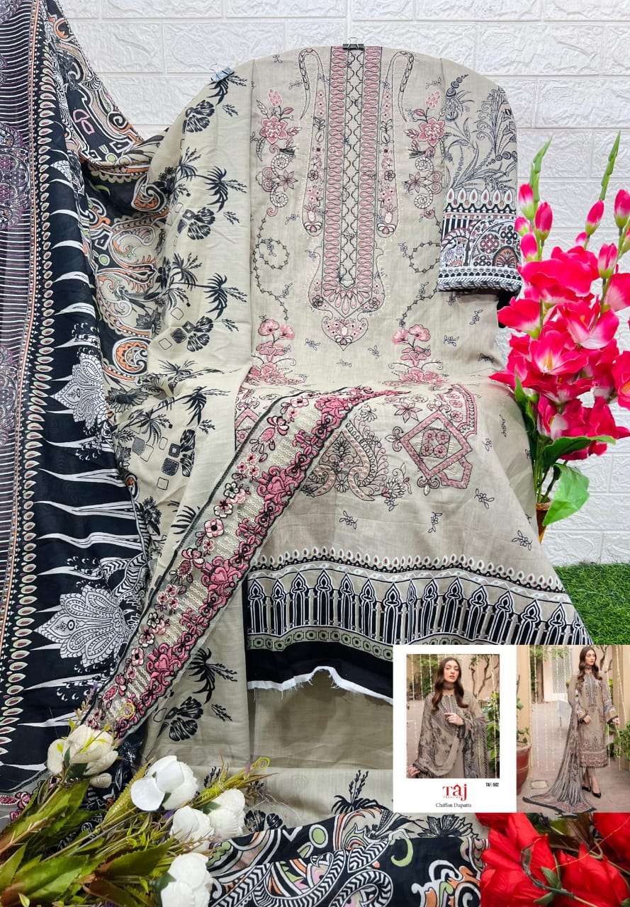 TAJ CREATIONS DESIGN NO - 582 PURE COTTON PRINT HEAVY SELF EMBROIDERED PAKISTANI SALWAR SUIT