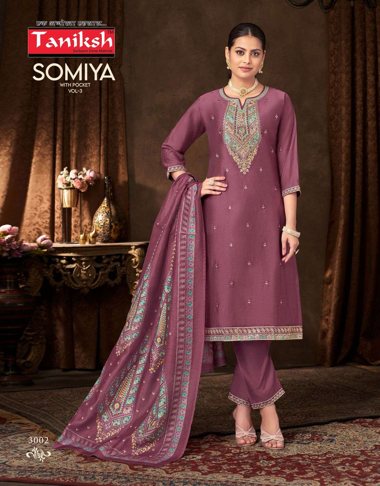 TANIKSH SOMIYA VOL 3 SILK FANCY EMBROIDERY WORK LADIES KURTI COMBO SET