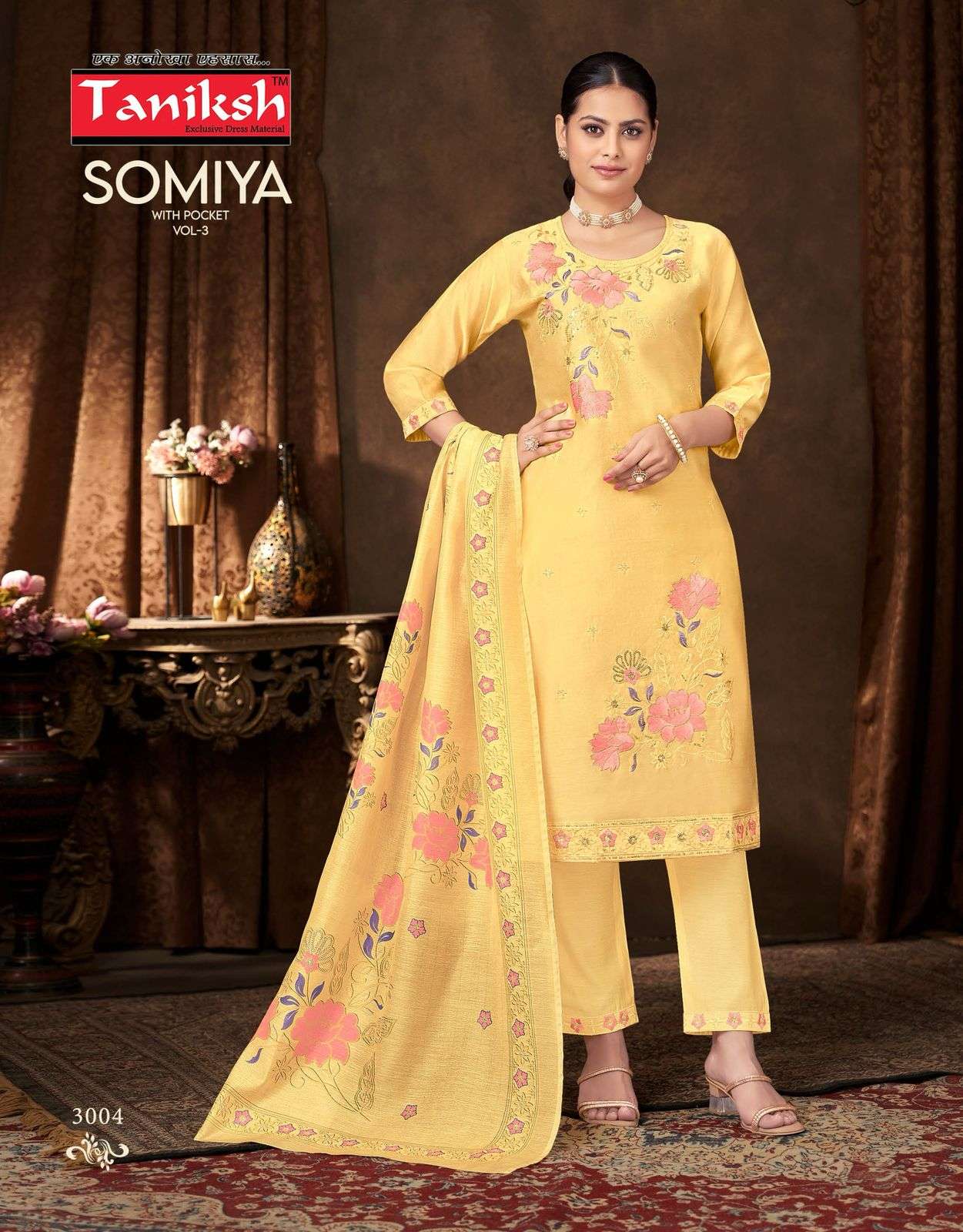 TANIKSH SOMIYA VOL 3 SILK FANCY EMBROIDERY WORK LADIES KURTI COMBO SET