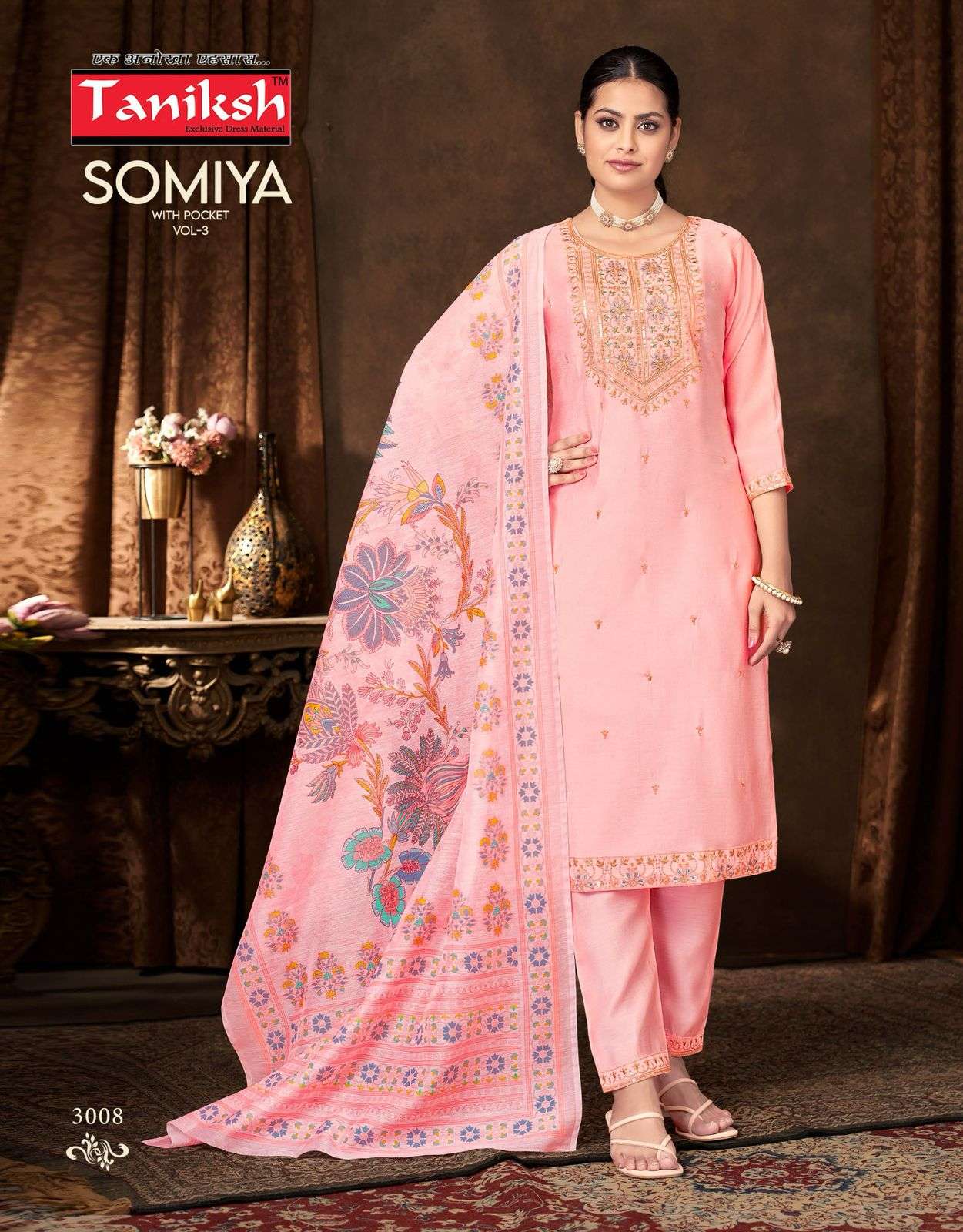 TANIKSH SOMIYA VOL 3 SILK FANCY EMBROIDERY WORK LADIES KURTI COMBO SET