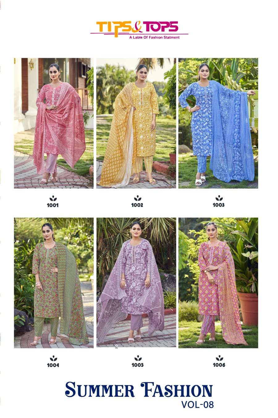 TIPS AND TOPS  SUMMER FASHION VOL 8 COTTON PRINT FANCY KURTI COMBO SET