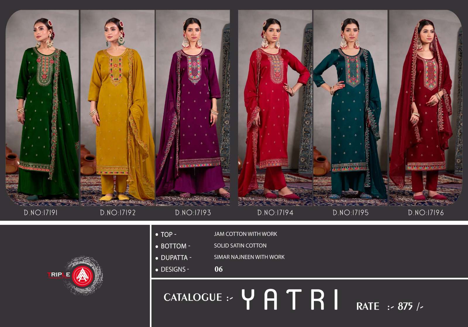  TRIPLE AAA YATRI JAM COTTON FANCY WORK SUIT