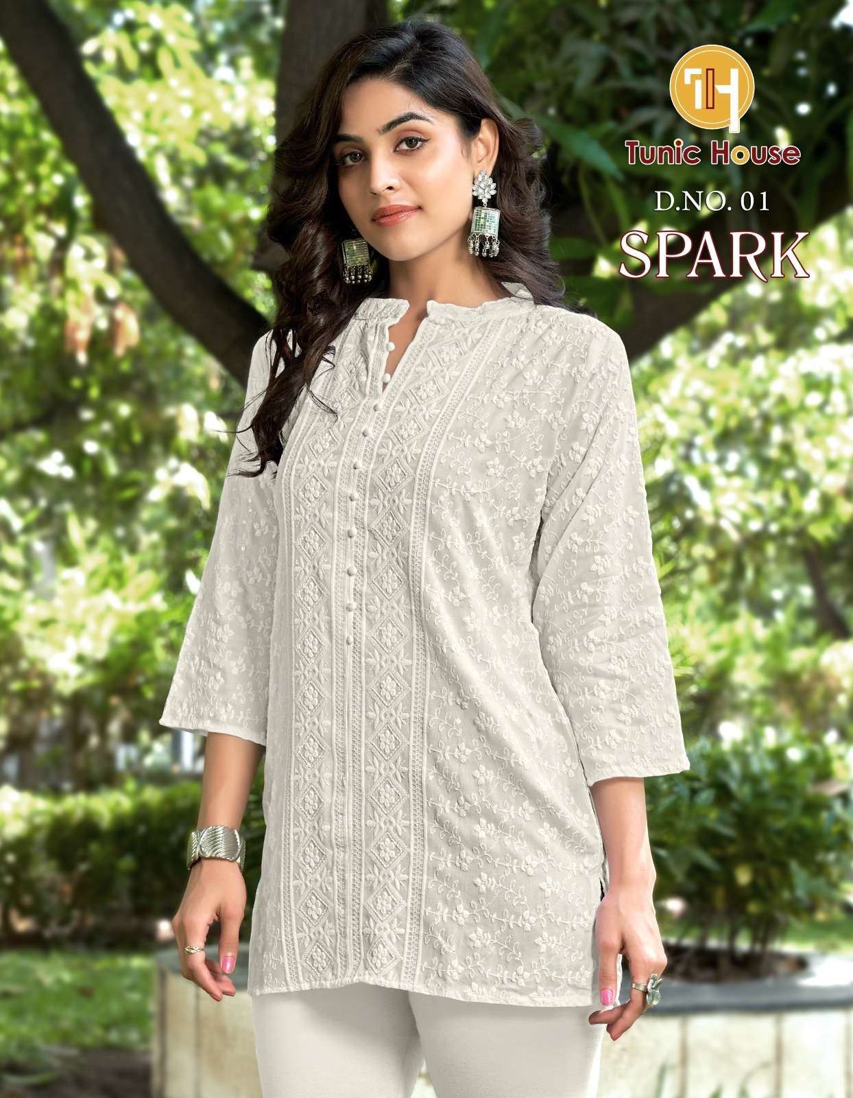 TUNIC HOUSE SPARK FANCY  CHIKANKARI WORK LADIES TOP