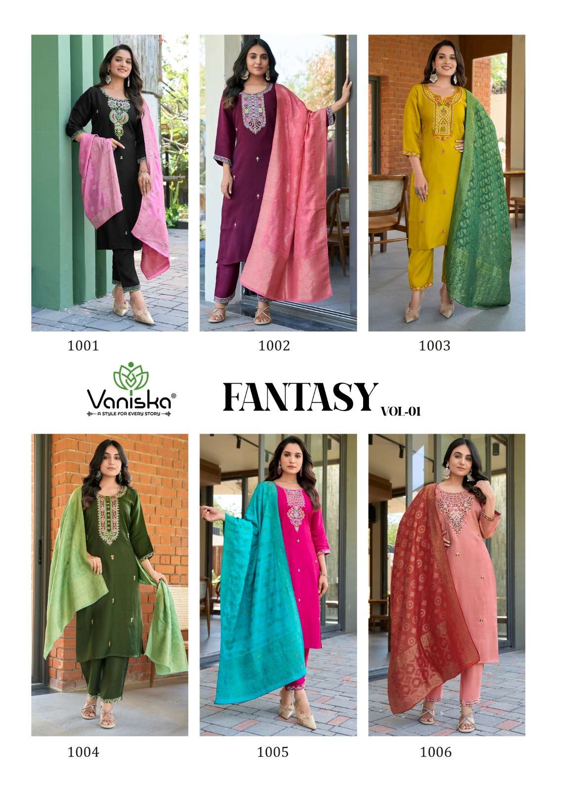 VANISKA FANTASY VOL 1 VISCOSE FANCY EMBROIDERIES KURTI COMBO SET