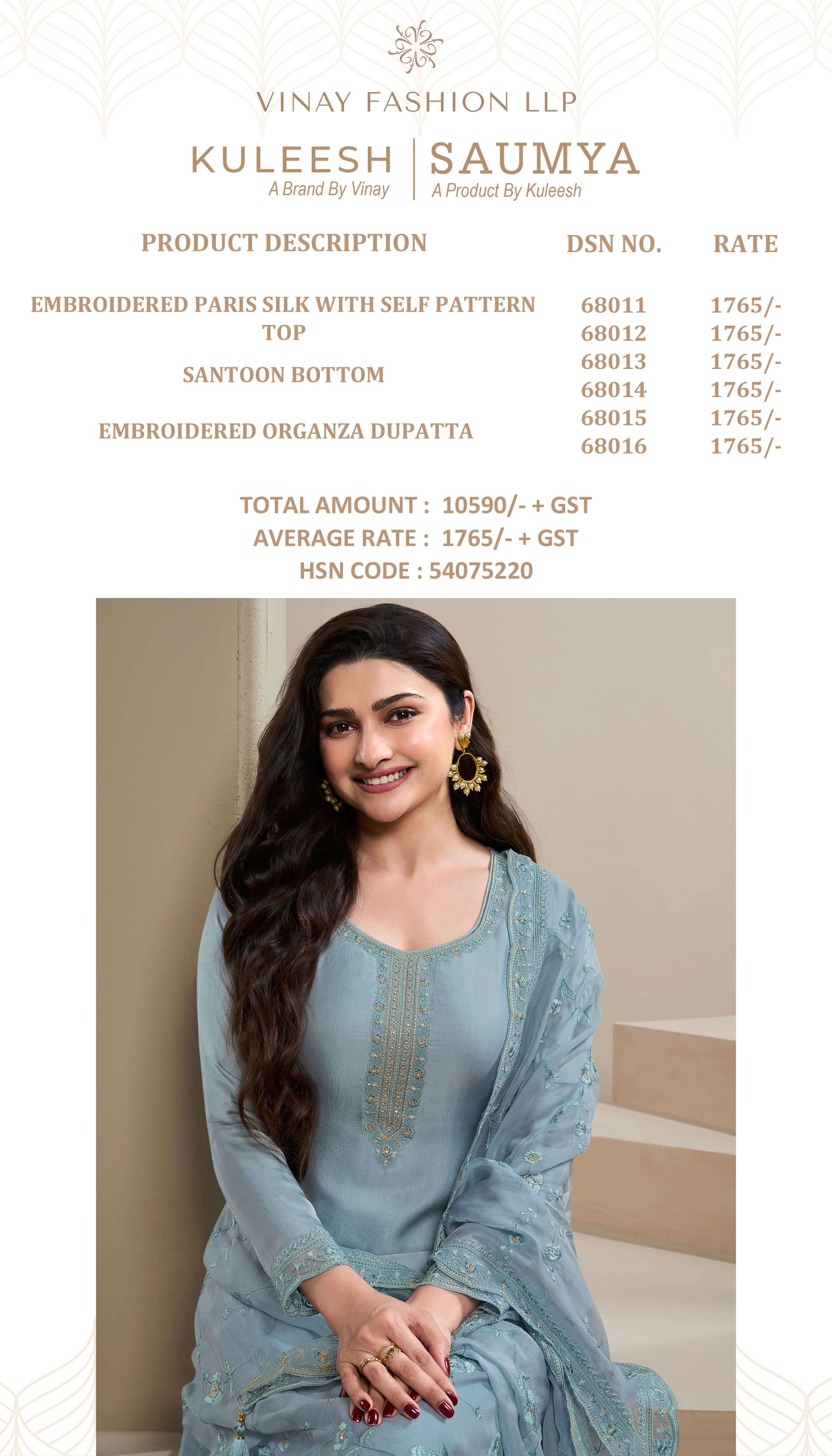 VINAY FASHION KULEESH SAUMYA SILK EMBROIDERY WORK SUIT