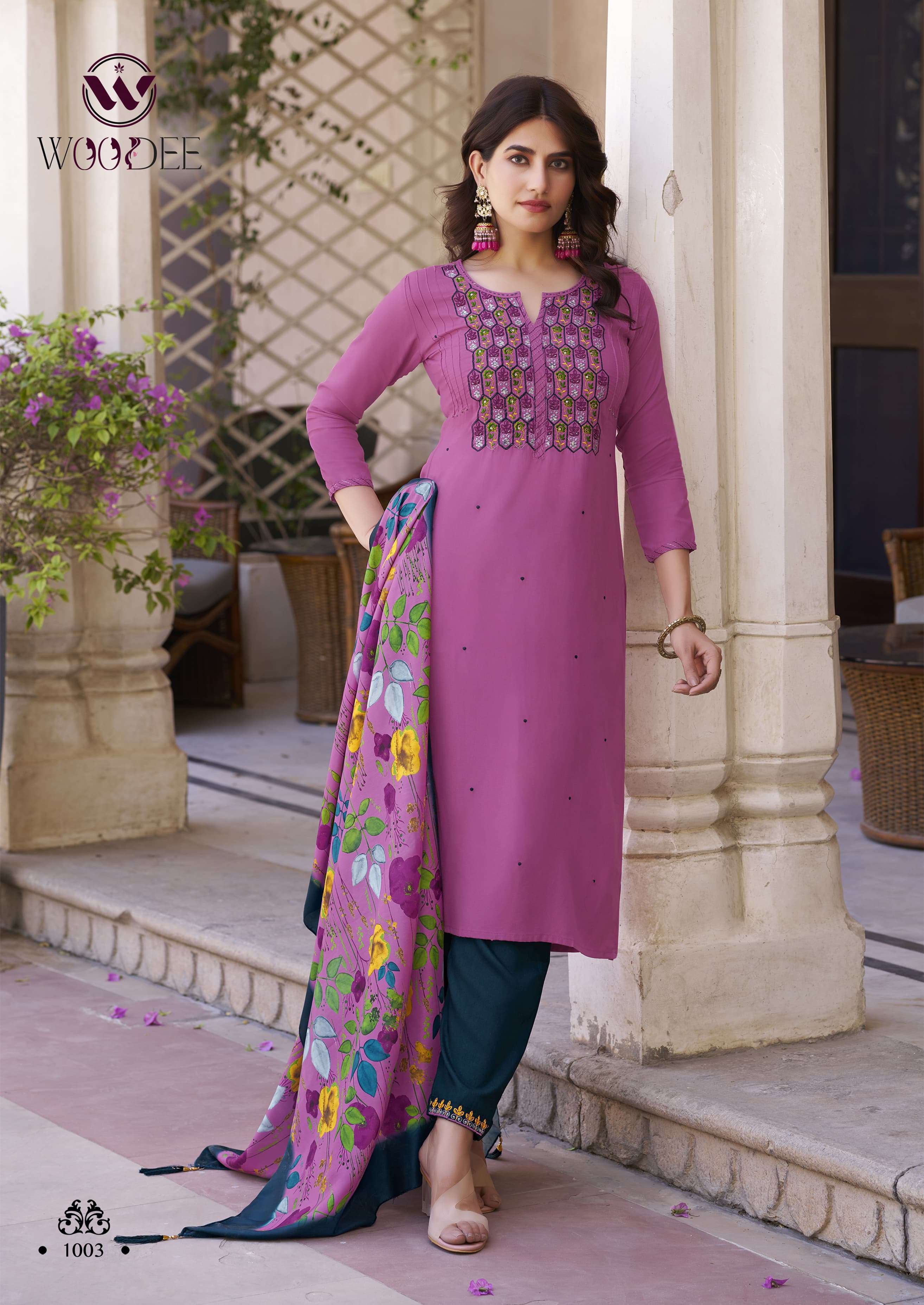 WOODEE SIYONI RAYON FANCY EMBROIDERIES KURTI COMBO SET