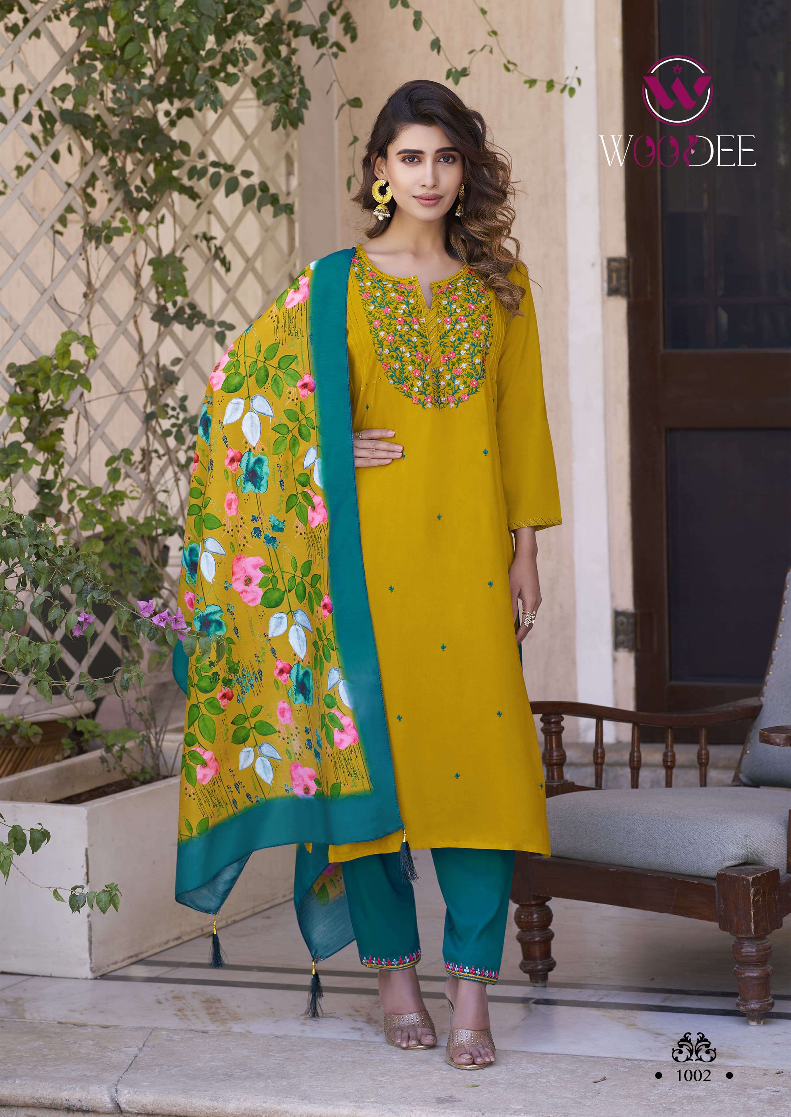 WOODEE SIYONI RAYON FANCY EMBROIDERIES KURTI COMBO SET