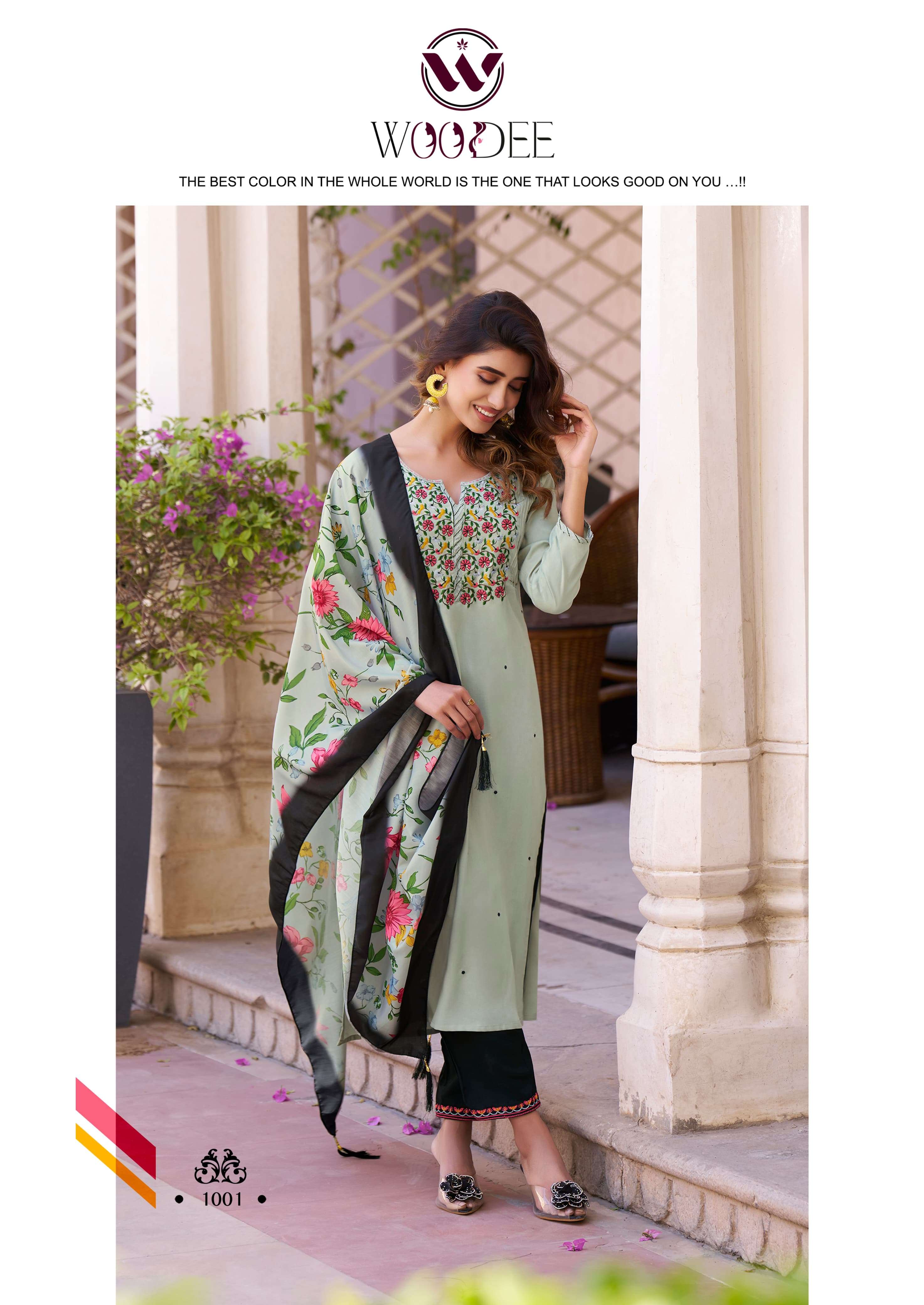WOODEE SIYONI RAYON FANCY EMBROIDERIES KURTI COMBO SET