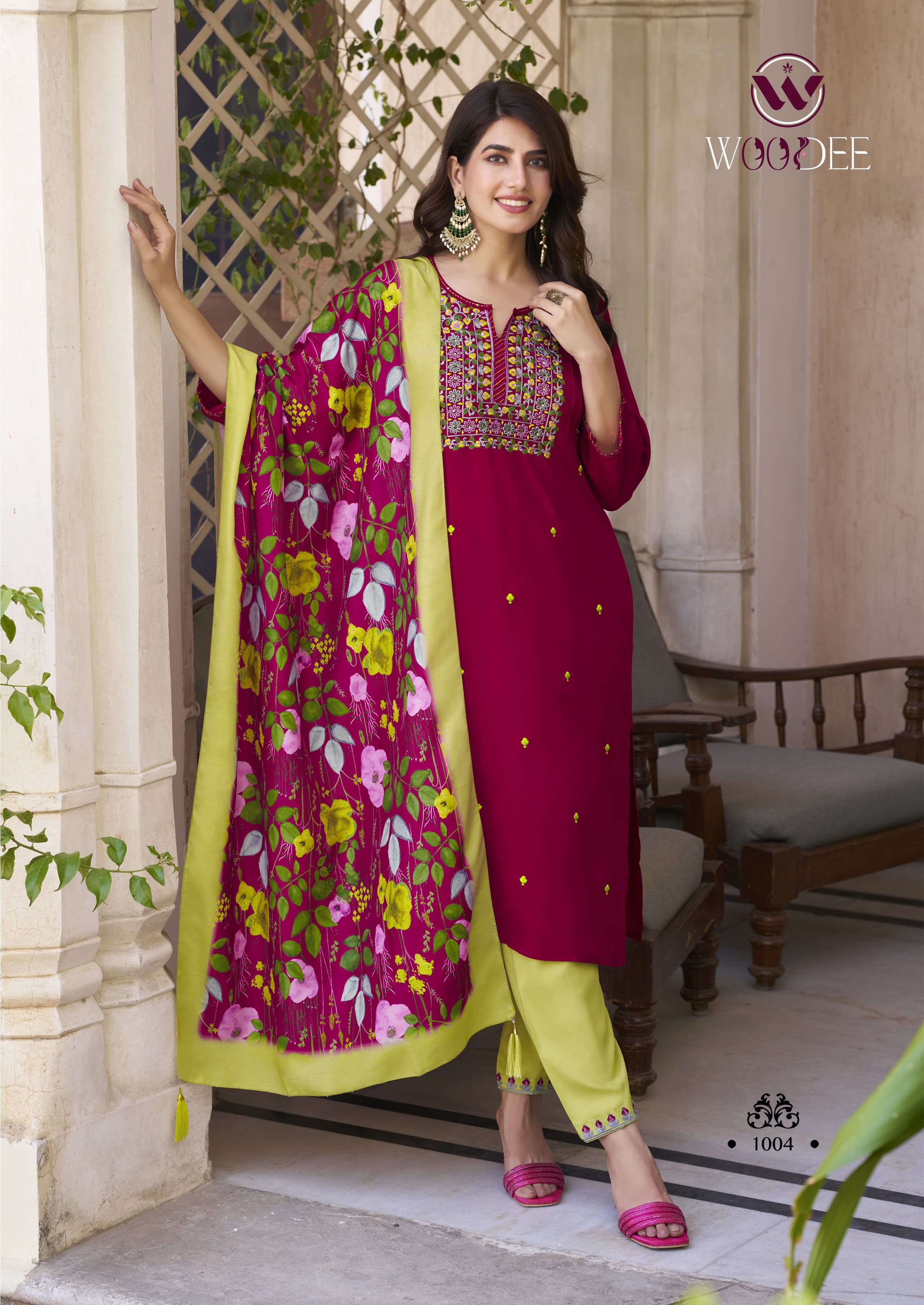 WOODEE SIYONI RAYON FANCY EMBROIDERIES KURTI COMBO SET