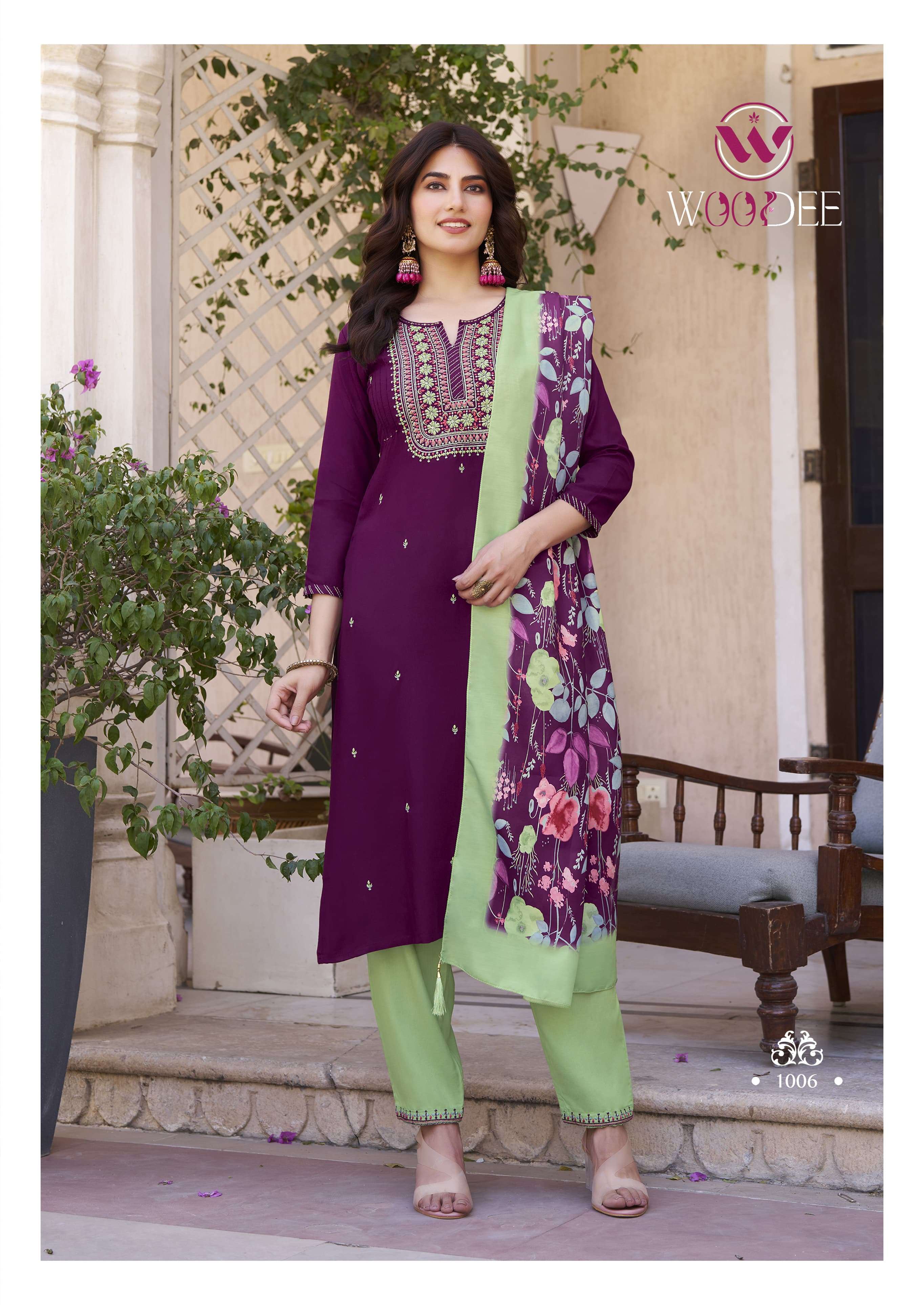 WOODEE SIYONI RAYON FANCY EMBROIDERIES KURTI COMBO SET