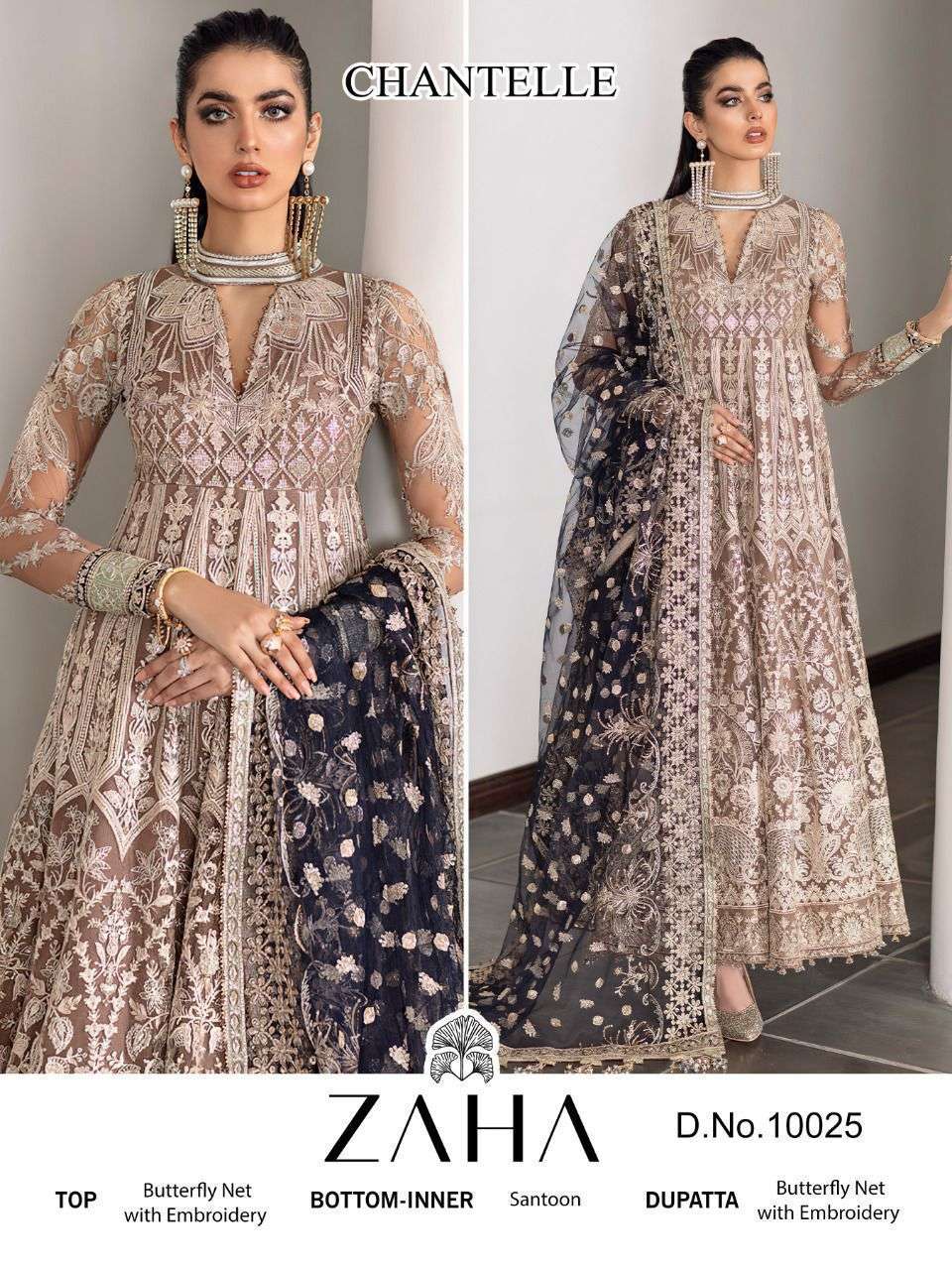 ZAHA DESIGN NO - 10025 BUTTERFLY NET HEAVY EMBROIDERED PAKISTANI SUIT