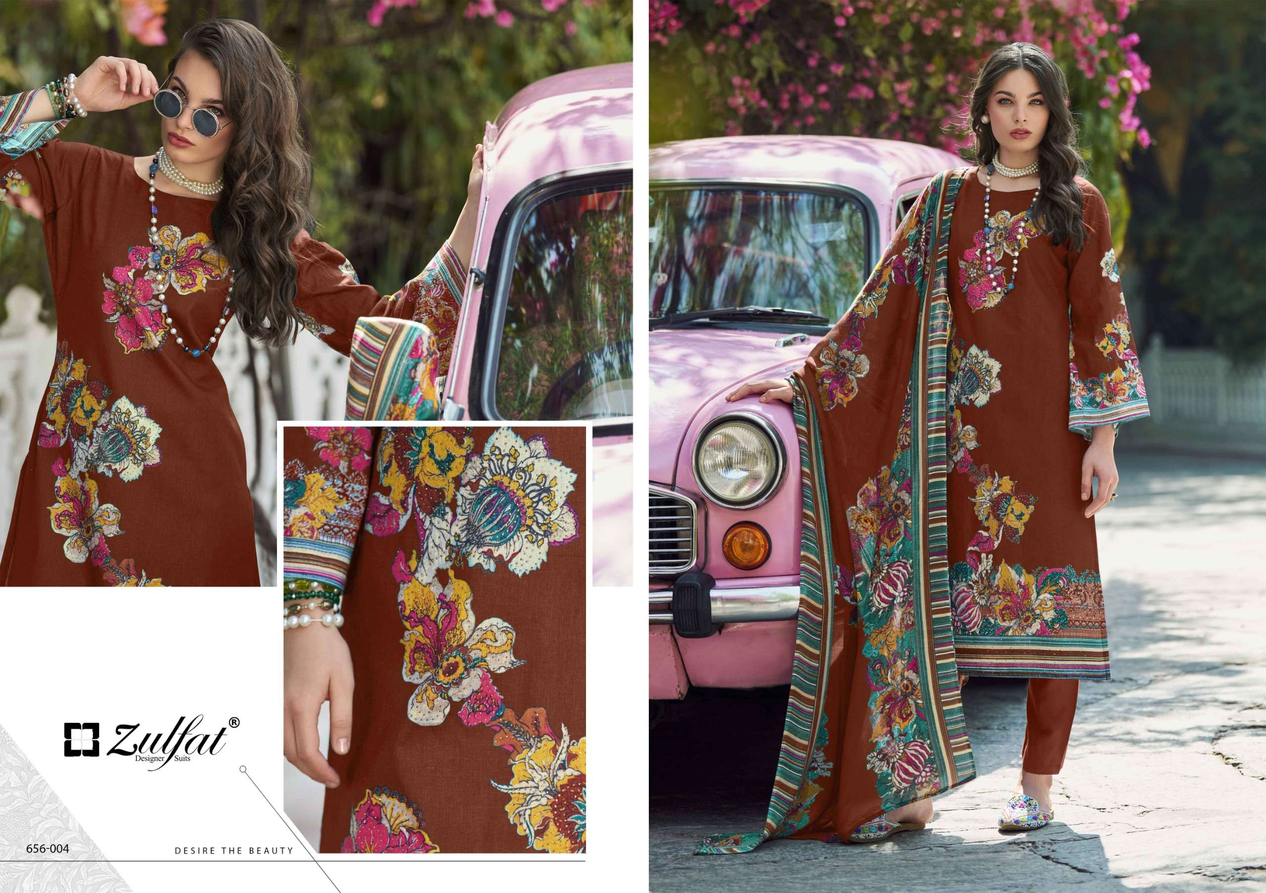 ZULFAT DESIGNER SUITS BAHAAR COTTON PRINT WITH FANCY WORK SUIT