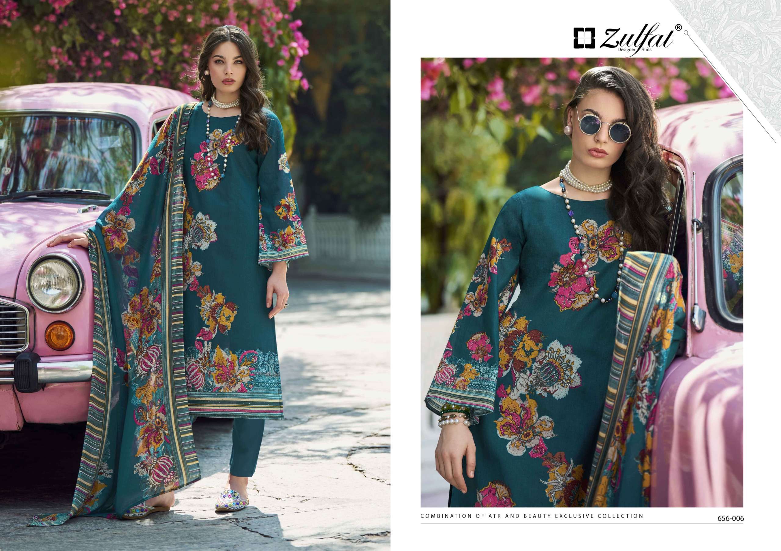 ZULFAT DESIGNER SUITS BAHAAR COTTON PRINT WITH FANCY WORK SUIT