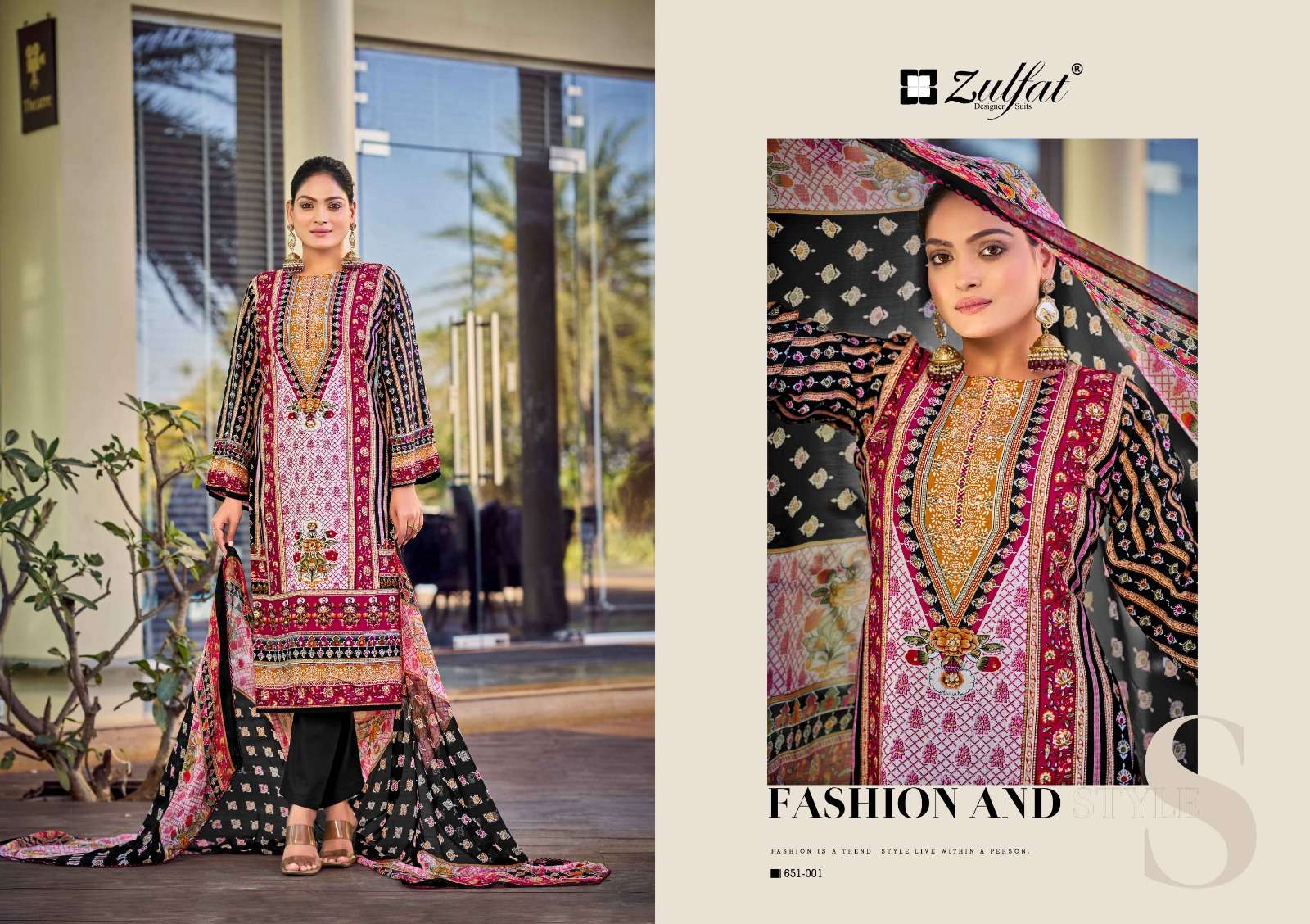 ZULFAT DESIGNER SUITS NAFISA VISCOSE DESIGNER PRINT WITH WORK SUIT 