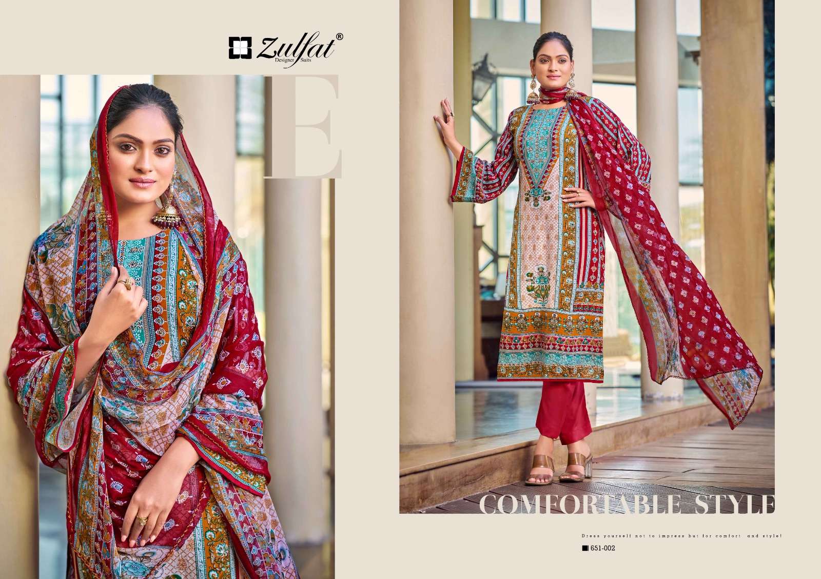 ZULFAT DESIGNER SUITS NAFISA VISCOSE DESIGNER PRINT WITH WORK SUIT 