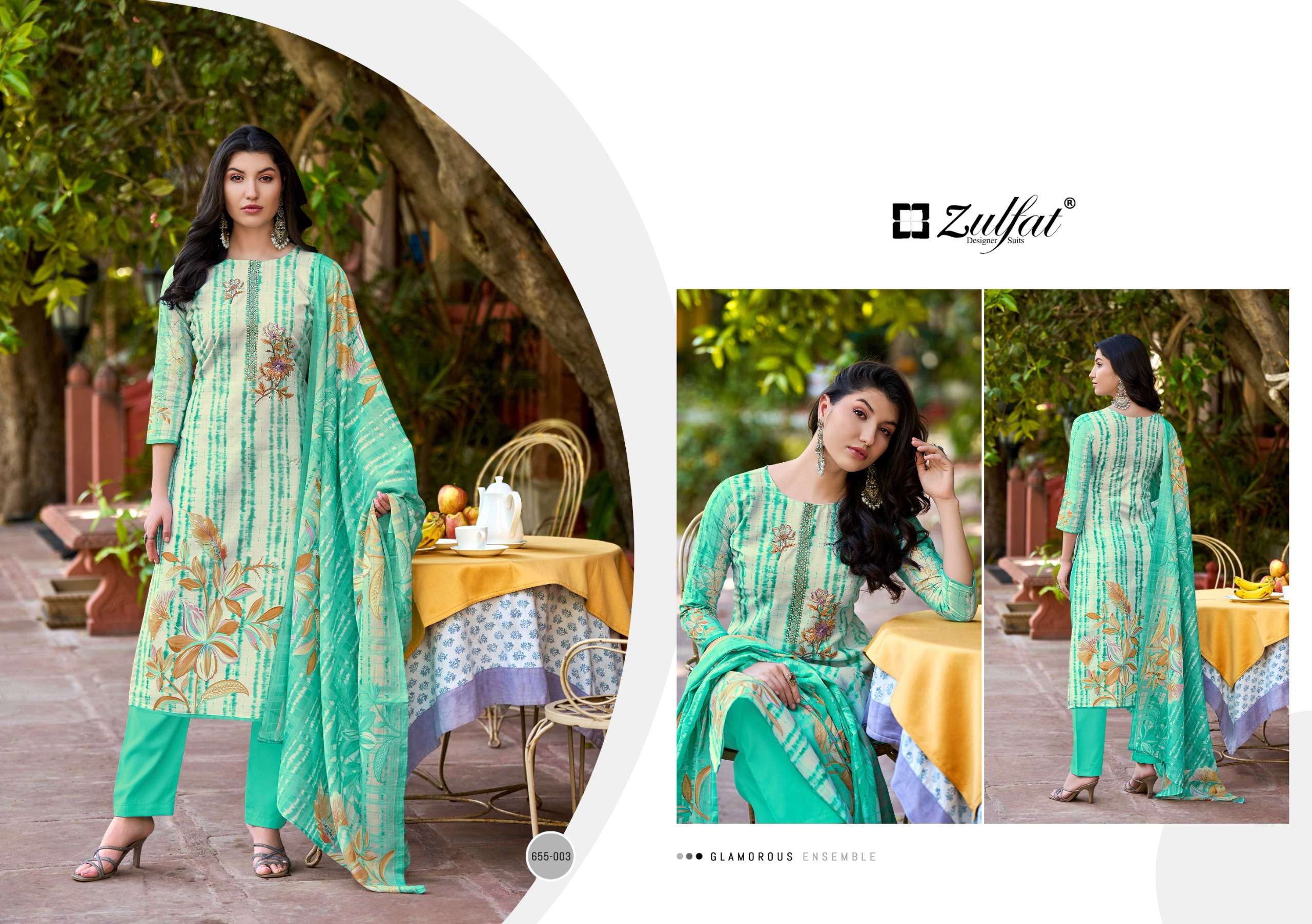 ZULFAT DESIGNER SUITS NOOR VOL 2 COTTON DIGITAL PRINTS WITH WORK SUIT