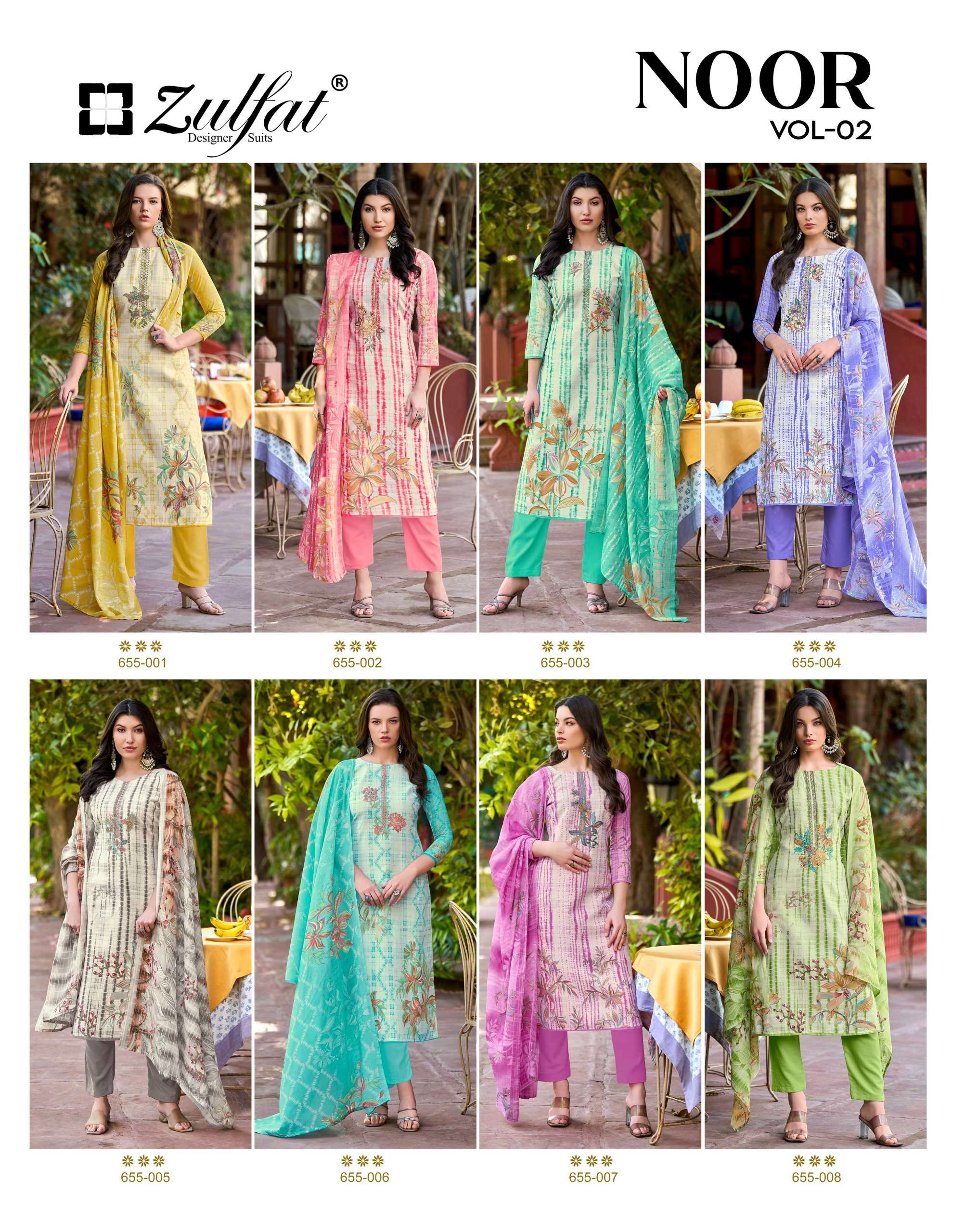 ZULFAT DESIGNER SUITS NOOR VOL 2 COTTON DIGITAL PRINTS WITH WORK SUIT