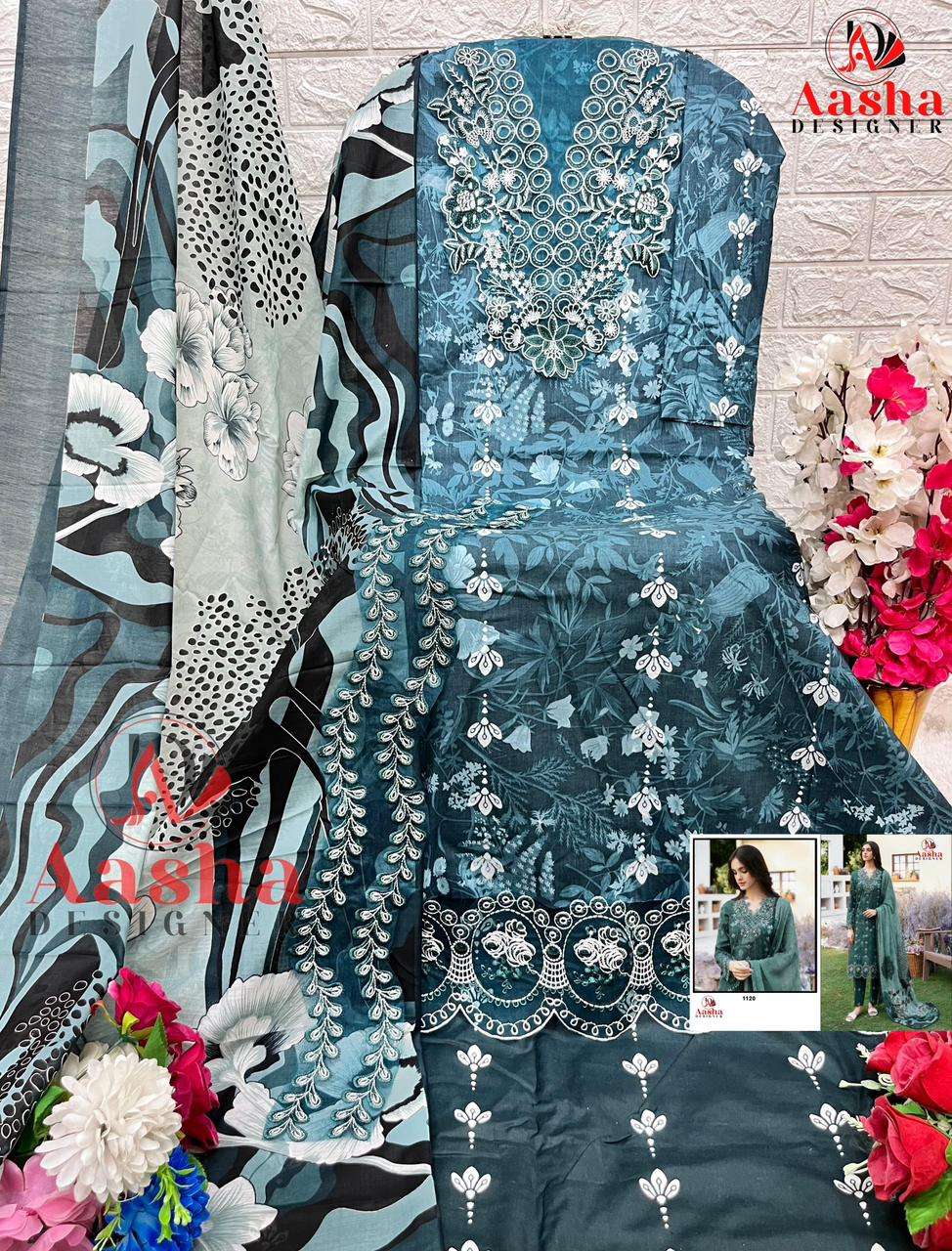 AASHA DESIGNER DESIGN NO - 1120 PURE COTTON PRINT EXCLUSIVE PATCH EMBROIDERED PAKISTANI SALWAR SUIT 