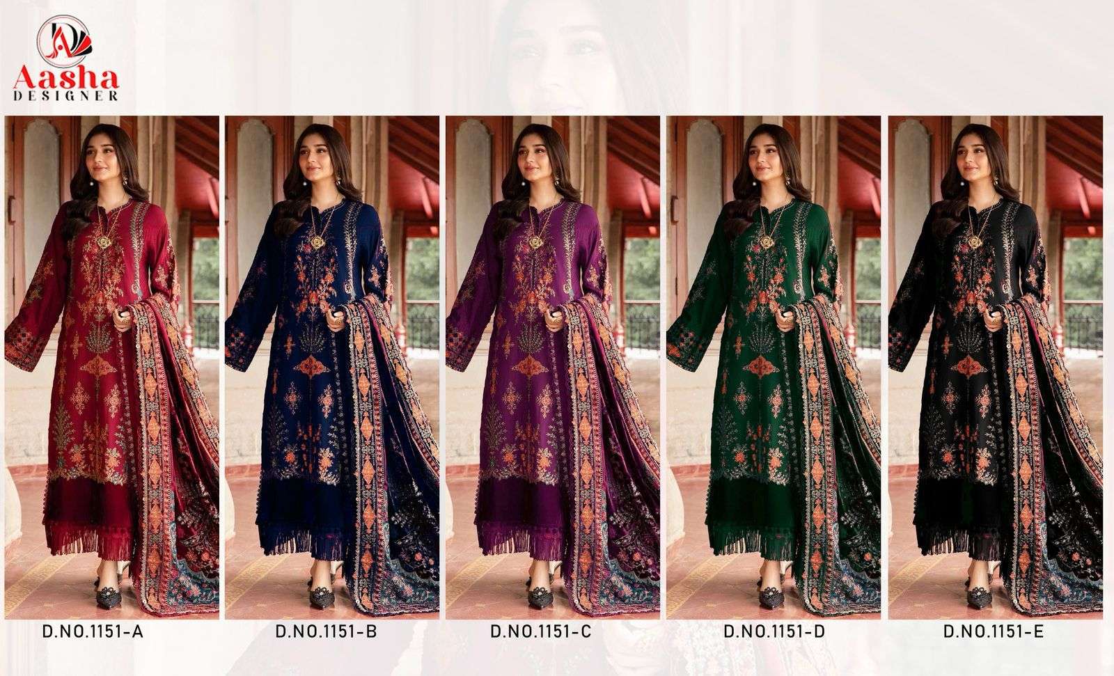 AASHA DESIGNER DESIGN NO - 1151 HEAVY RAYON SELF EMBROIDERED WORK GPO LACE PAKISTANI SUIT