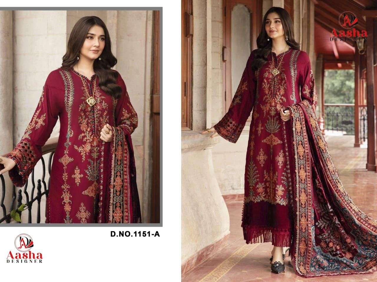 AASHA DESIGNER DESIGN NO - 1151 HEAVY RAYON SELF EMBROIDERED WORK GPO LACE PAKISTANI SUIT