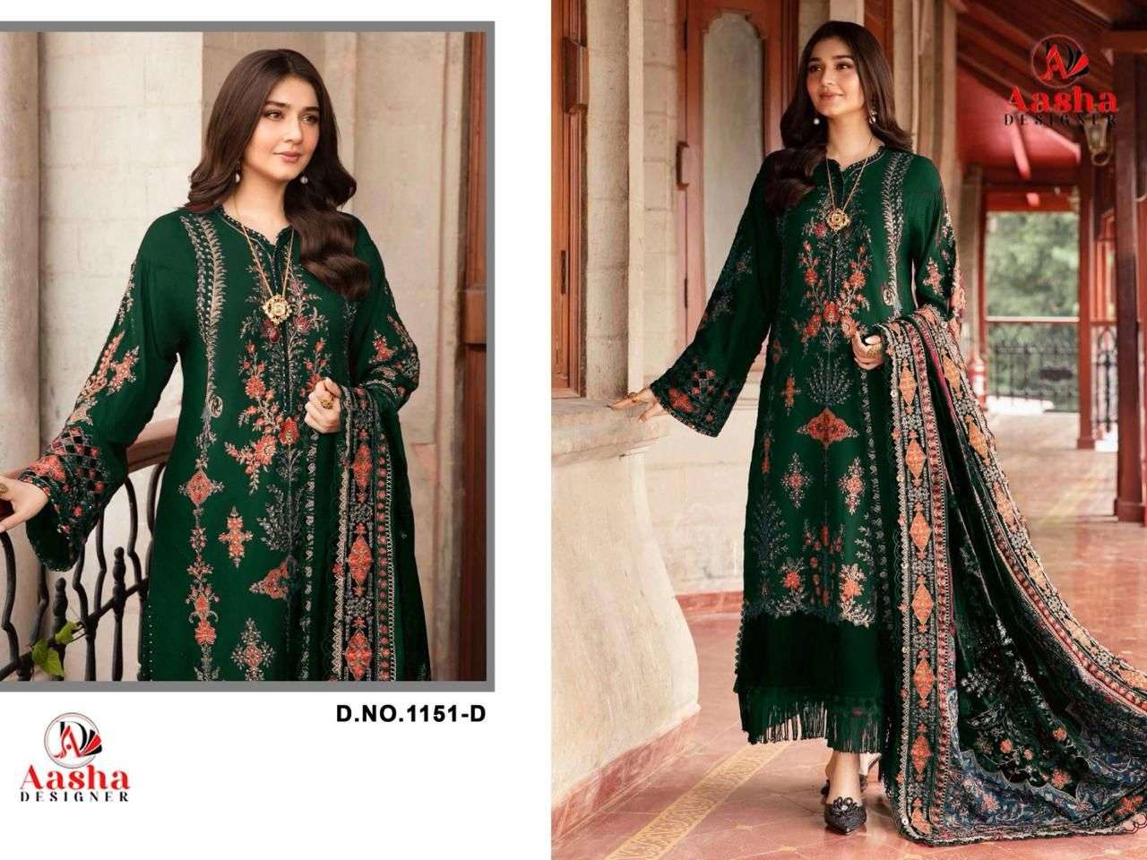 AASHA DESIGNER DESIGN NO - 1151 HEAVY RAYON SELF EMBROIDERED WORK GPO LACE PAKISTANI SUIT