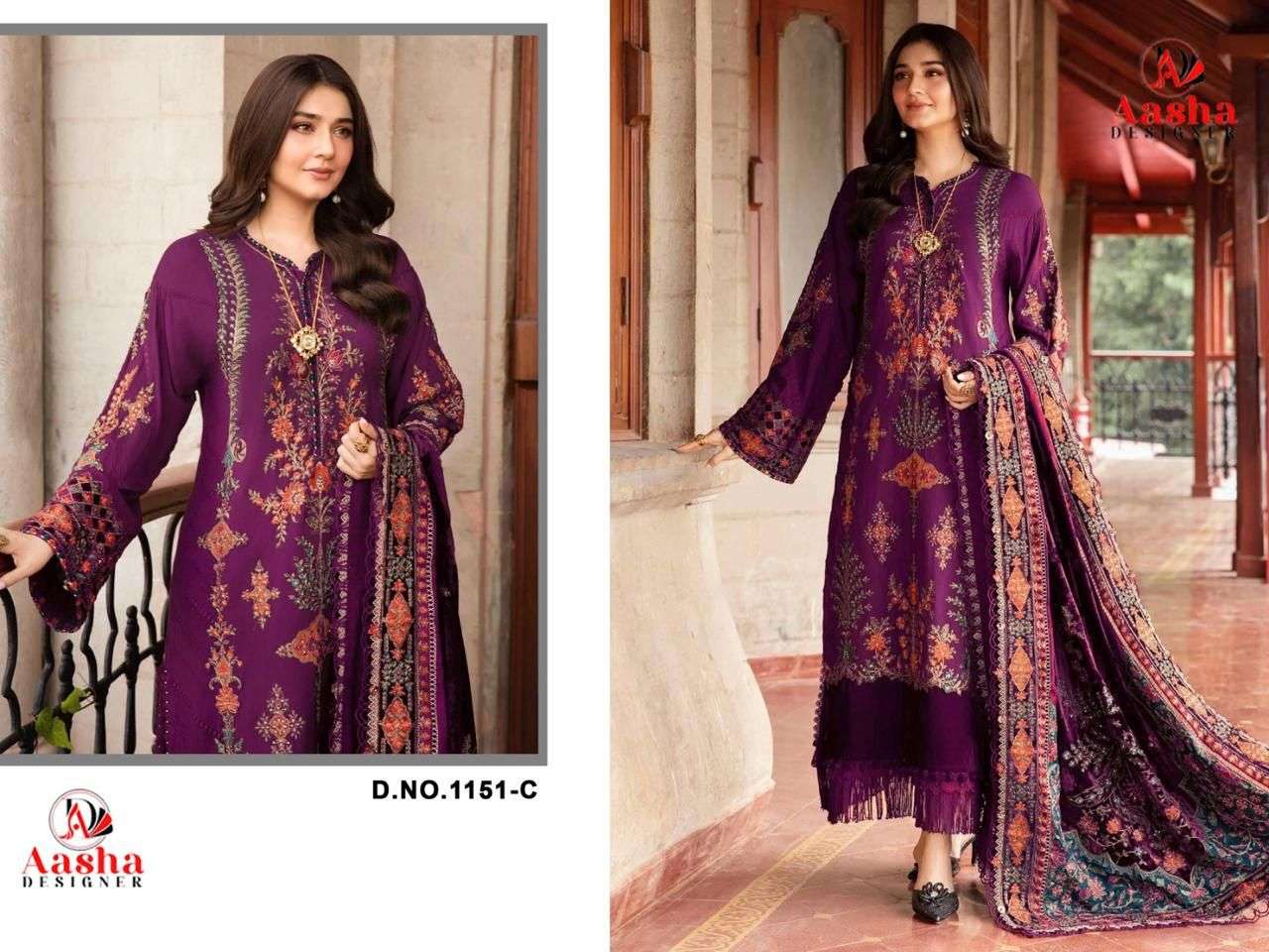 AASHA DESIGNER DESIGN NO - 1151 HEAVY RAYON SELF EMBROIDERED WORK GPO LACE PAKISTANI SUIT