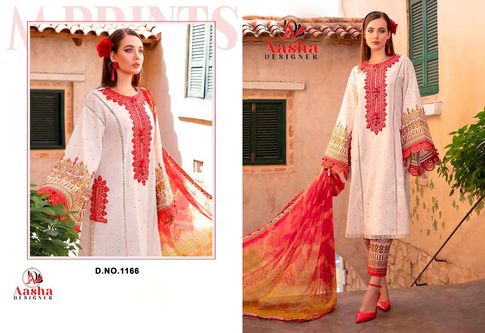 AASHA DESIGNER DESIGN NO - 1166 PURE COTTON PRINT EXCLUSIVE PATCH EMBROIDERED PAKISTANI SALWAR SUIT 