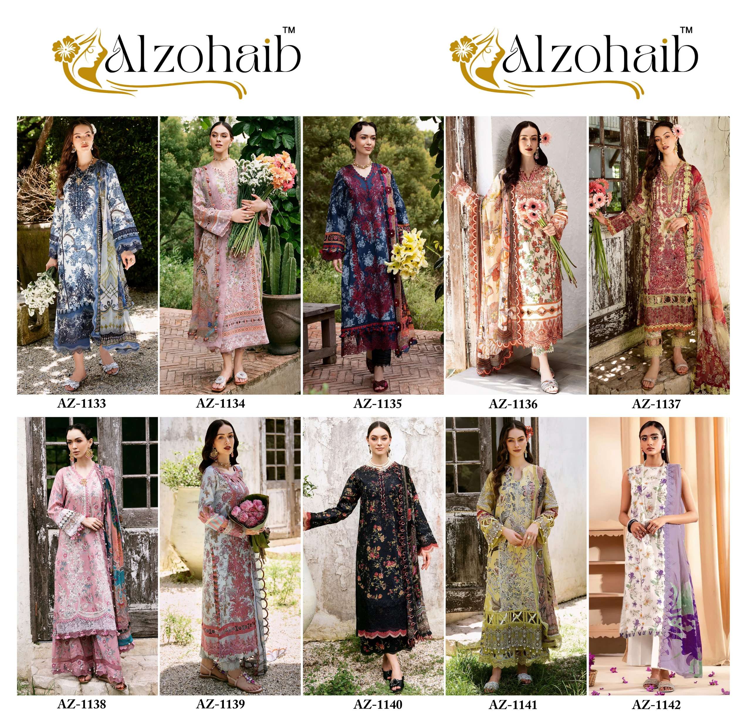 AL ZOHAIB AZ 1133 TO 1142 COTTON FANCY WORK SALWAR KAMEEZ 