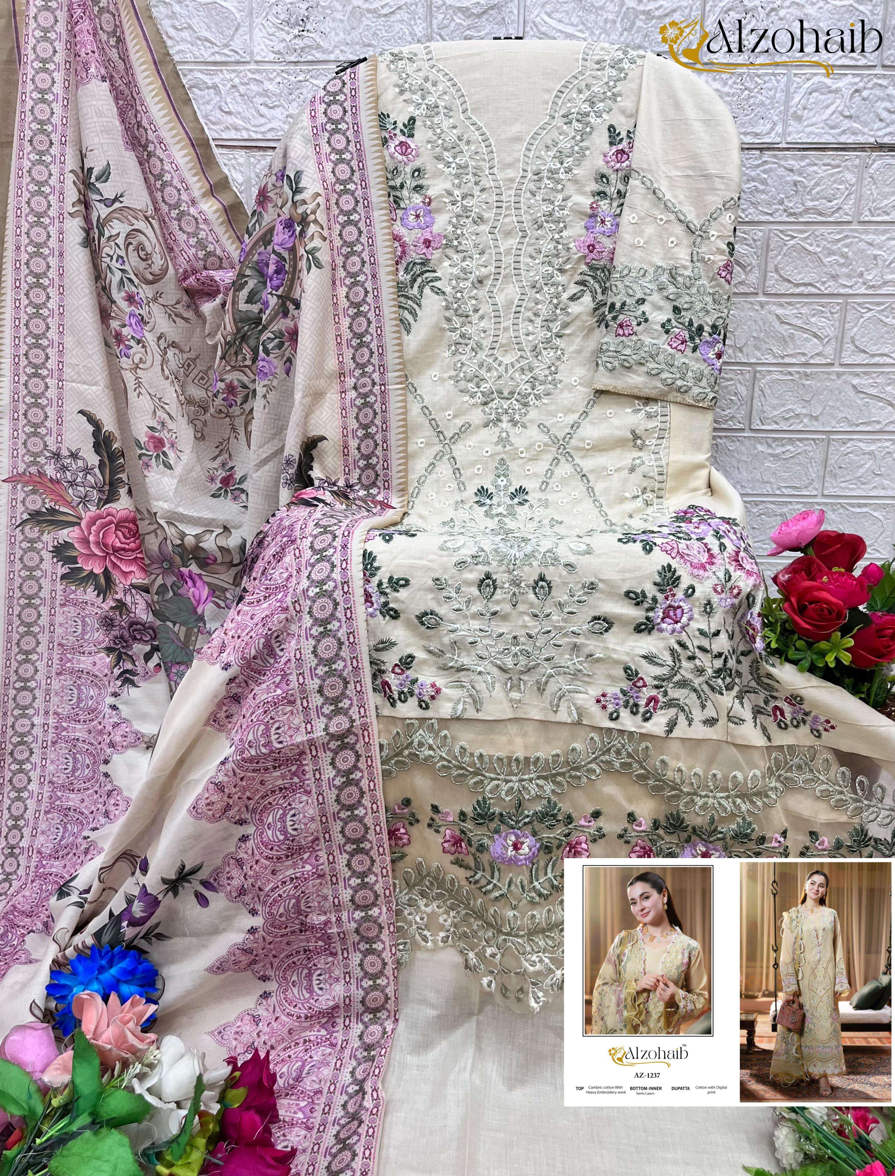 AL ZOHAIB DESIGN NO - 1233-1234-1235-1236-1237 PURE COTTON PRINT WITH WORK PAKISTANI SALWAR SUIT 