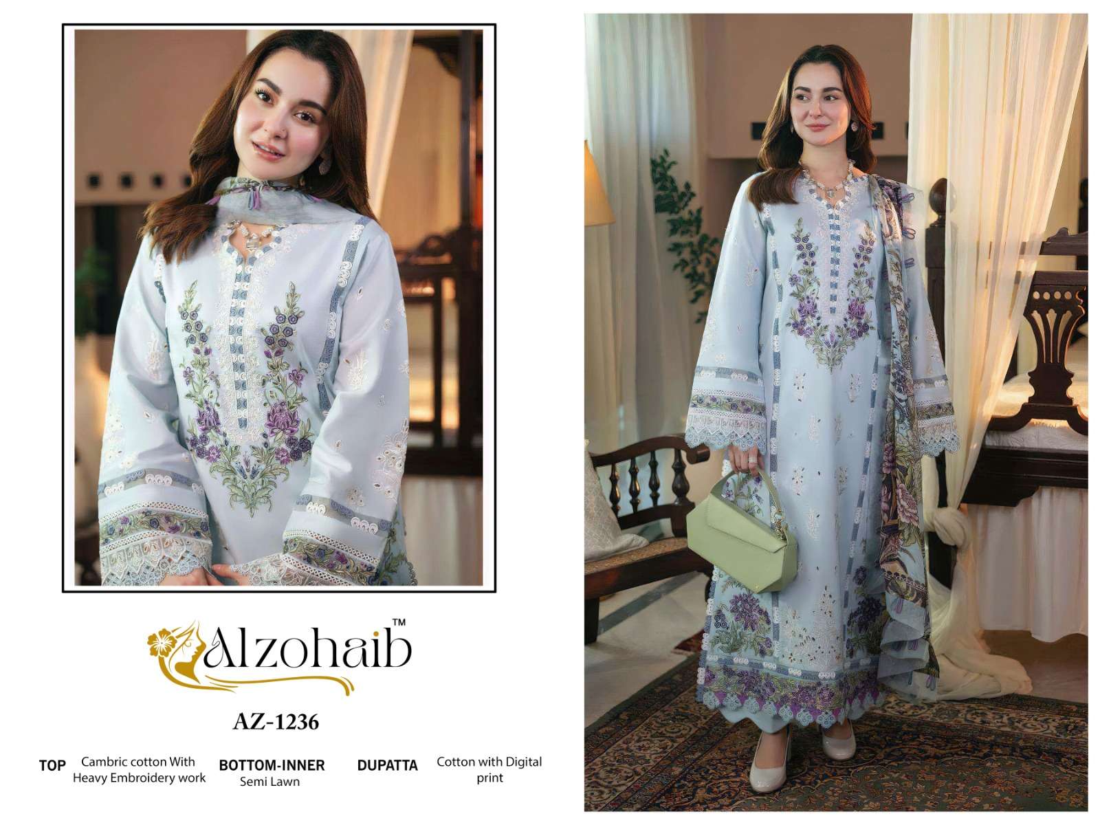 AL ZOHAIB DESIGN NO - 1233-1234-1235-1236-1237 PURE COTTON PRINT WITH WORK PAKISTANI SALWAR SUIT 