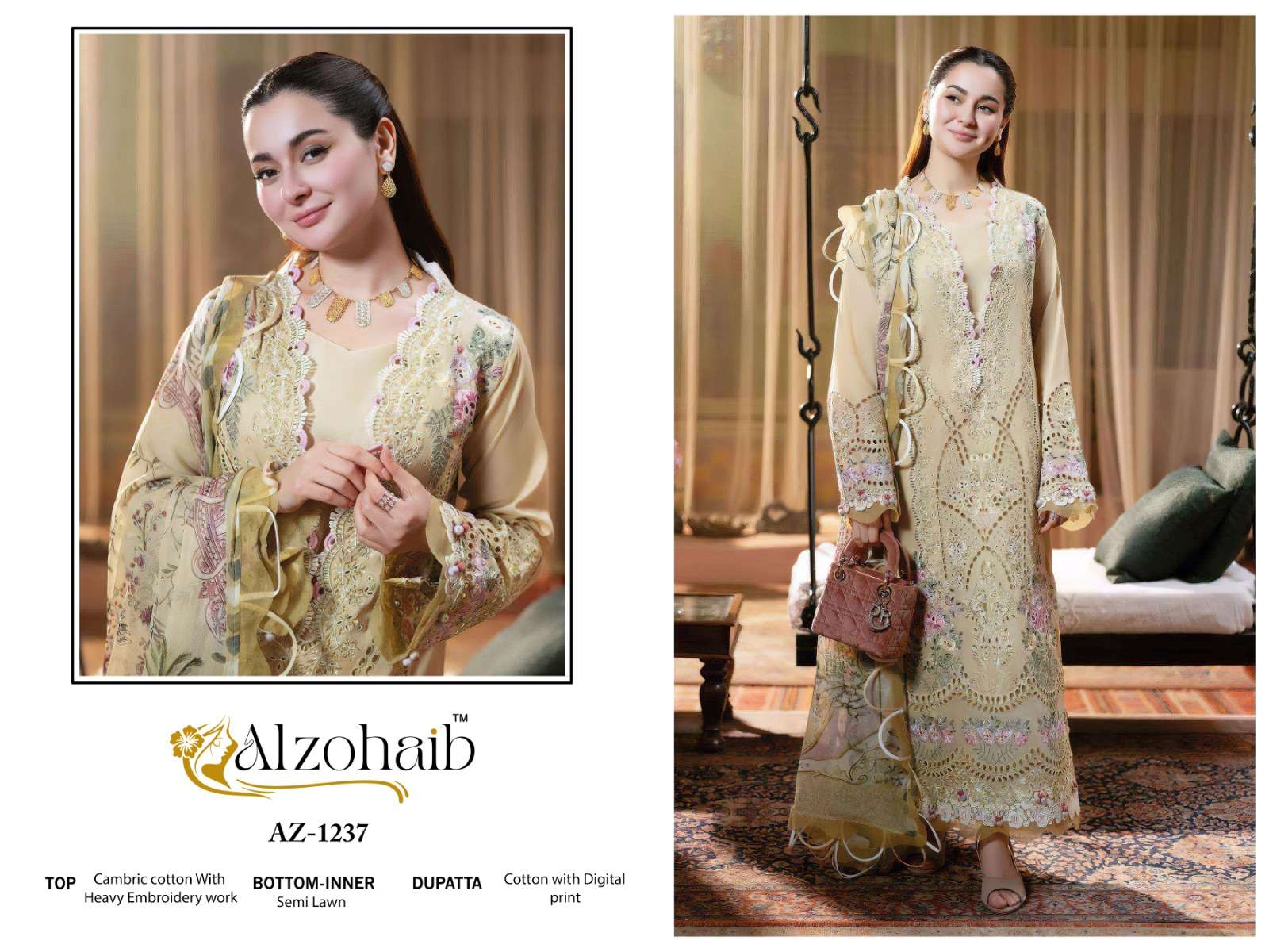 AL ZOHAIB DESIGN NO - 1233-1234-1235-1236-1237 PURE COTTON PRINT WITH WORK PAKISTANI SALWAR SUIT 