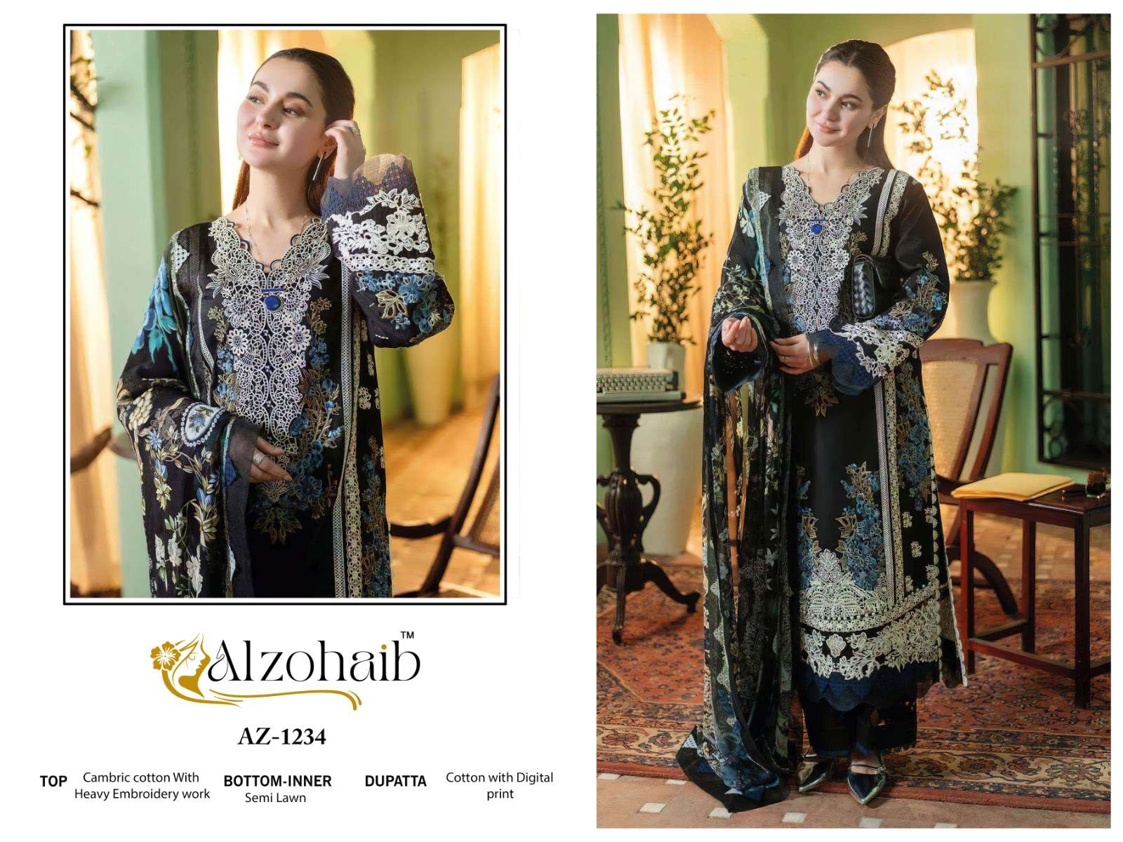 AL ZOHAIB SAIRA VOL 1 COTTON PRINT WITH FANCY EMBROIDERY WORKS SUIT