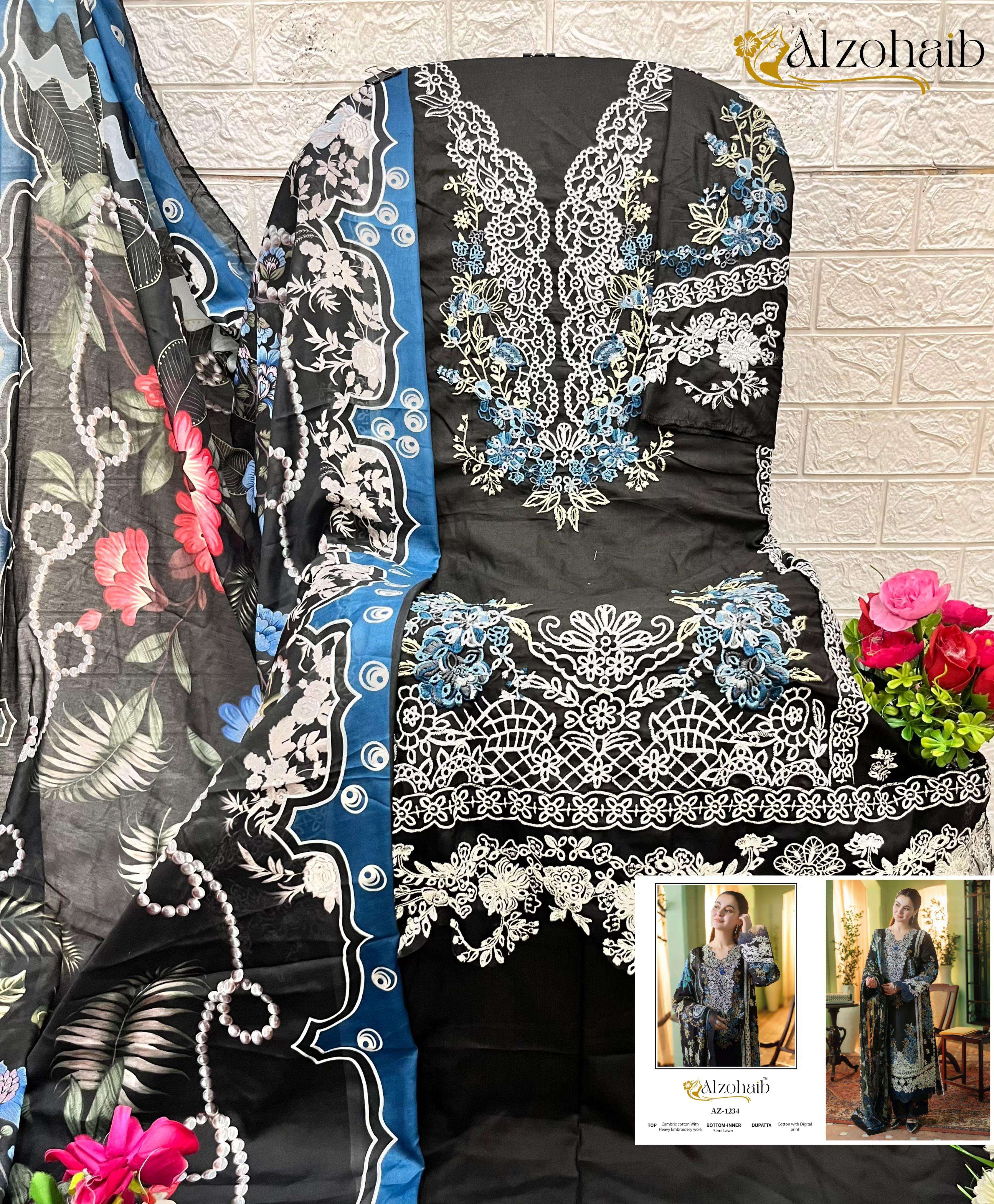 AL ZOHAIB SAIRA VOL 1 COTTON PRINT WITH FANCY EMBROIDERY WORKS SUIT