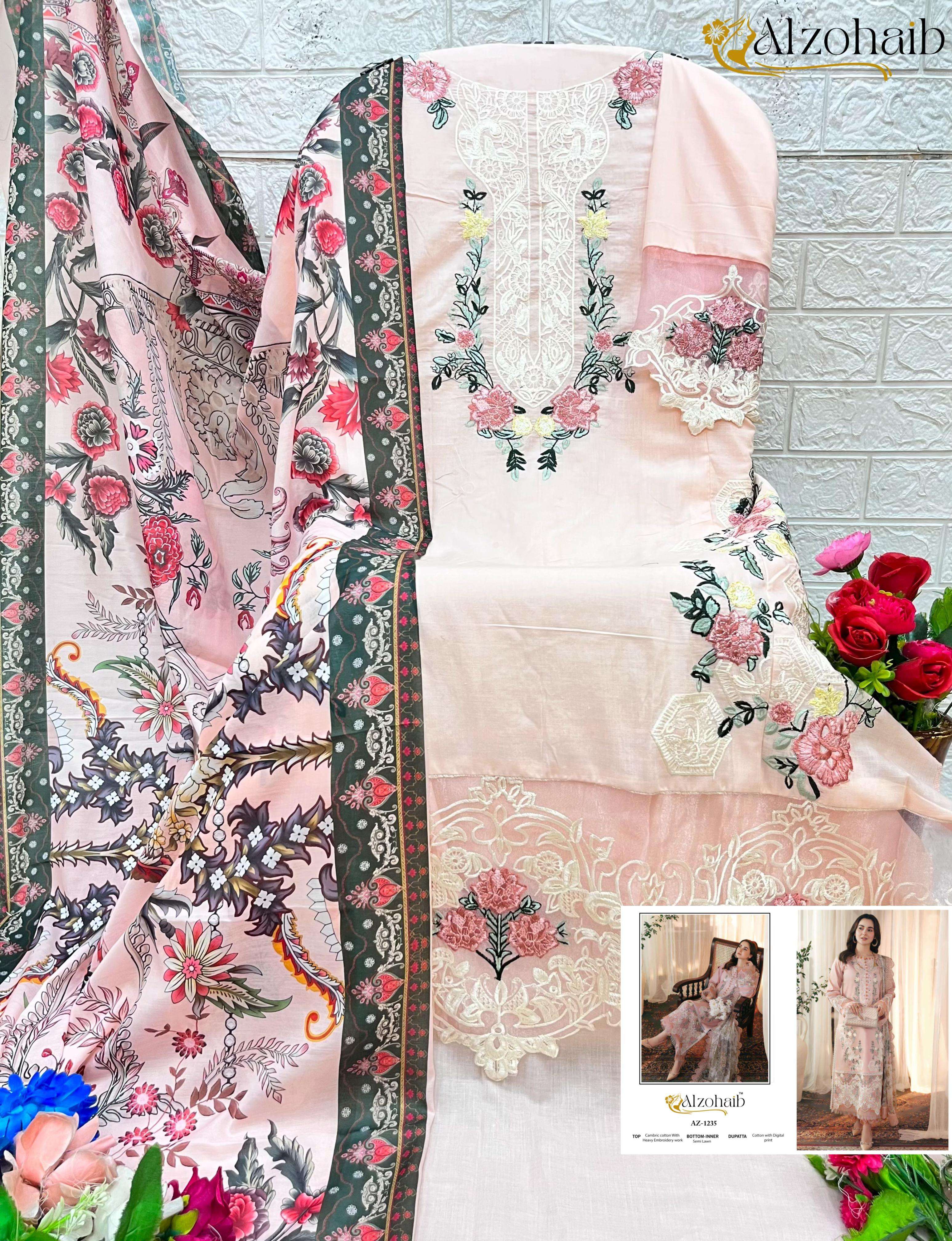 AL ZOHAIB SAIRA VOL 1 COTTON PRINT WITH FANCY EMBROIDERY WORKS SUIT
