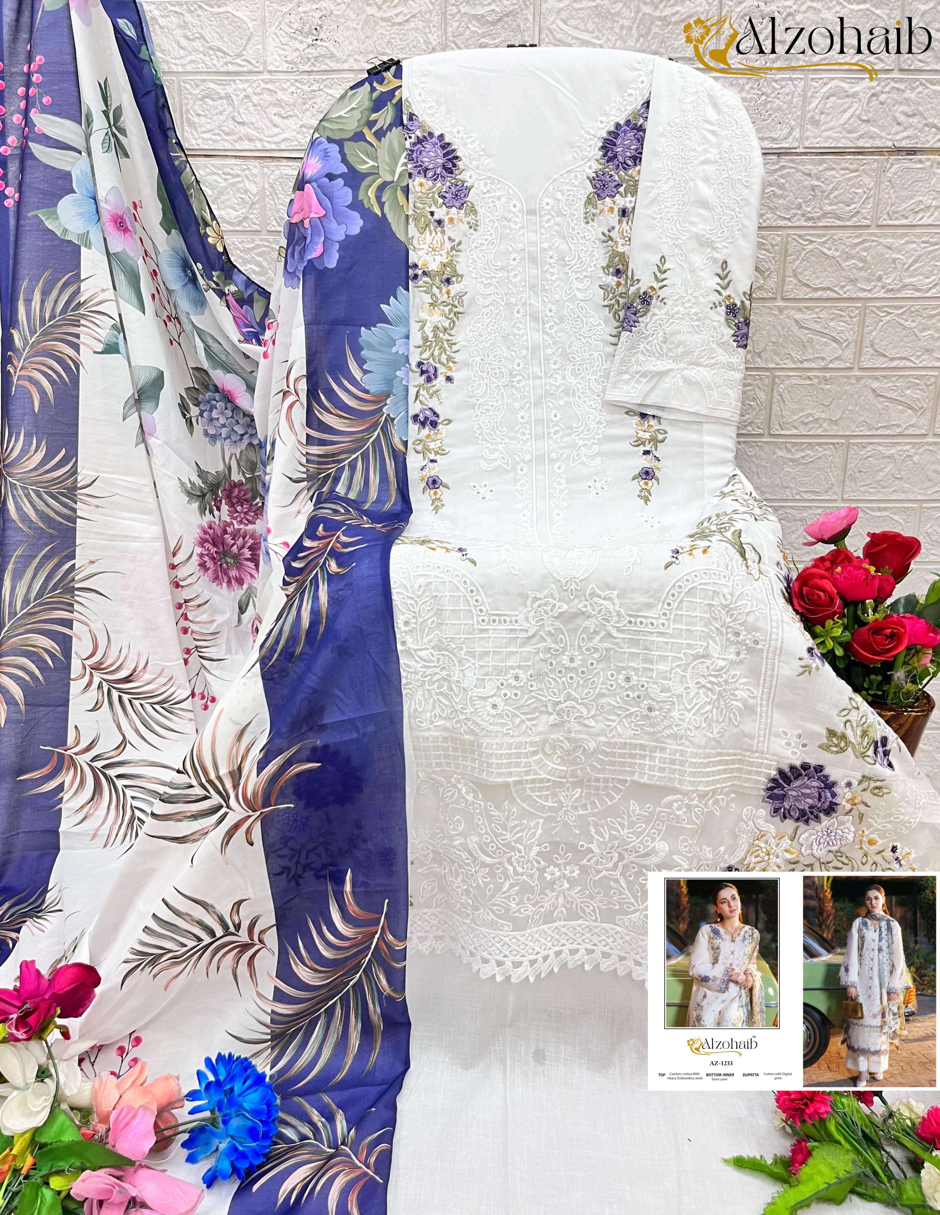 AL ZOHAIB SAIRA VOL 1 COTTON PRINT WITH FANCY EMBROIDERY WORKS SUIT